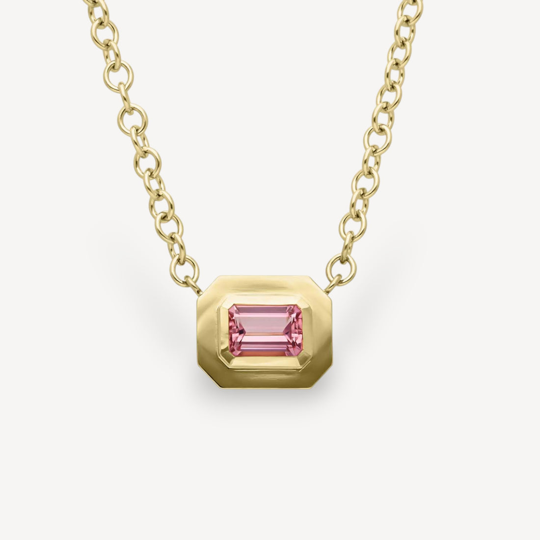 FRAME Large Framed Pink Tourmaline Gold Necklace