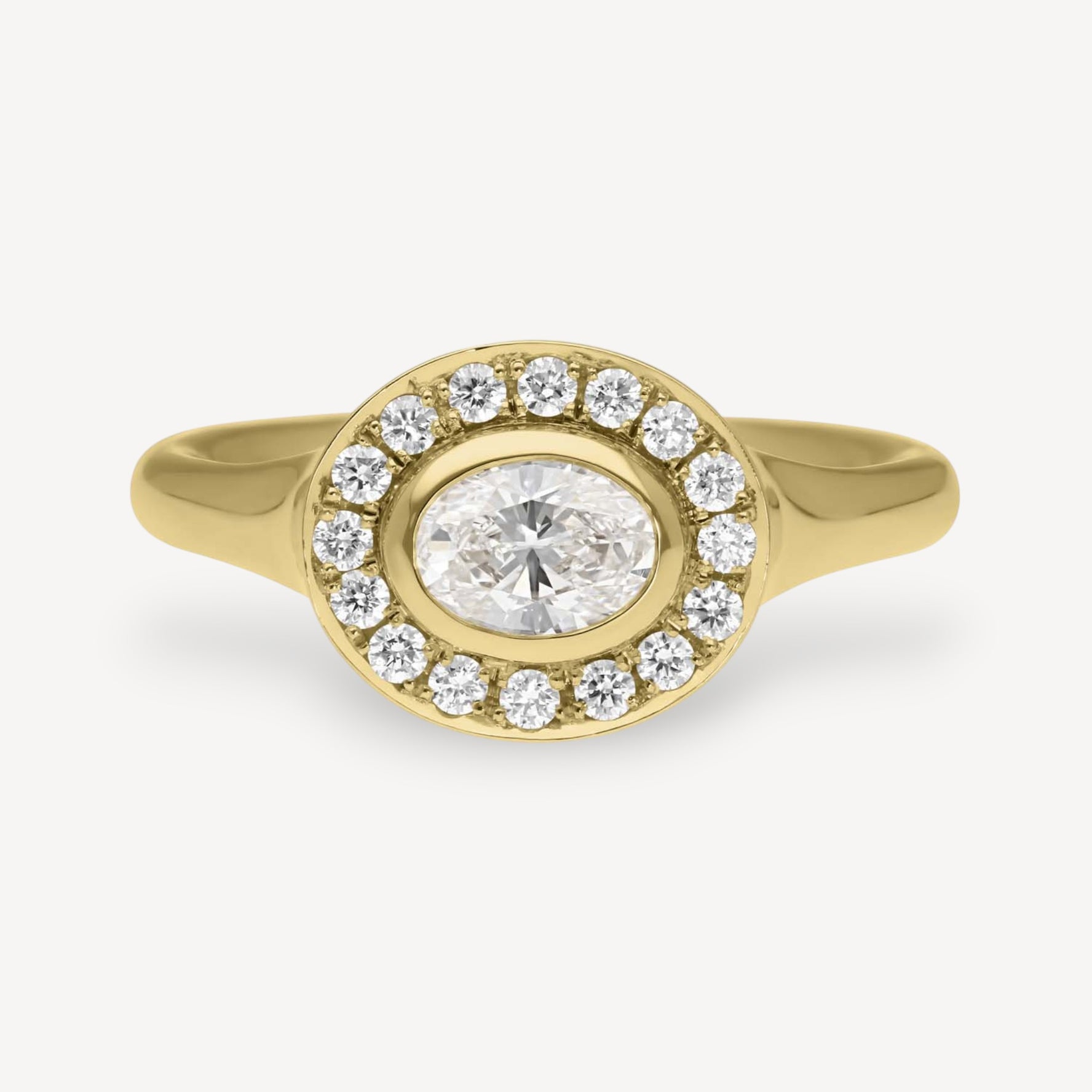 FRAME Oval Diamond Gold Ring with Diamond Halo