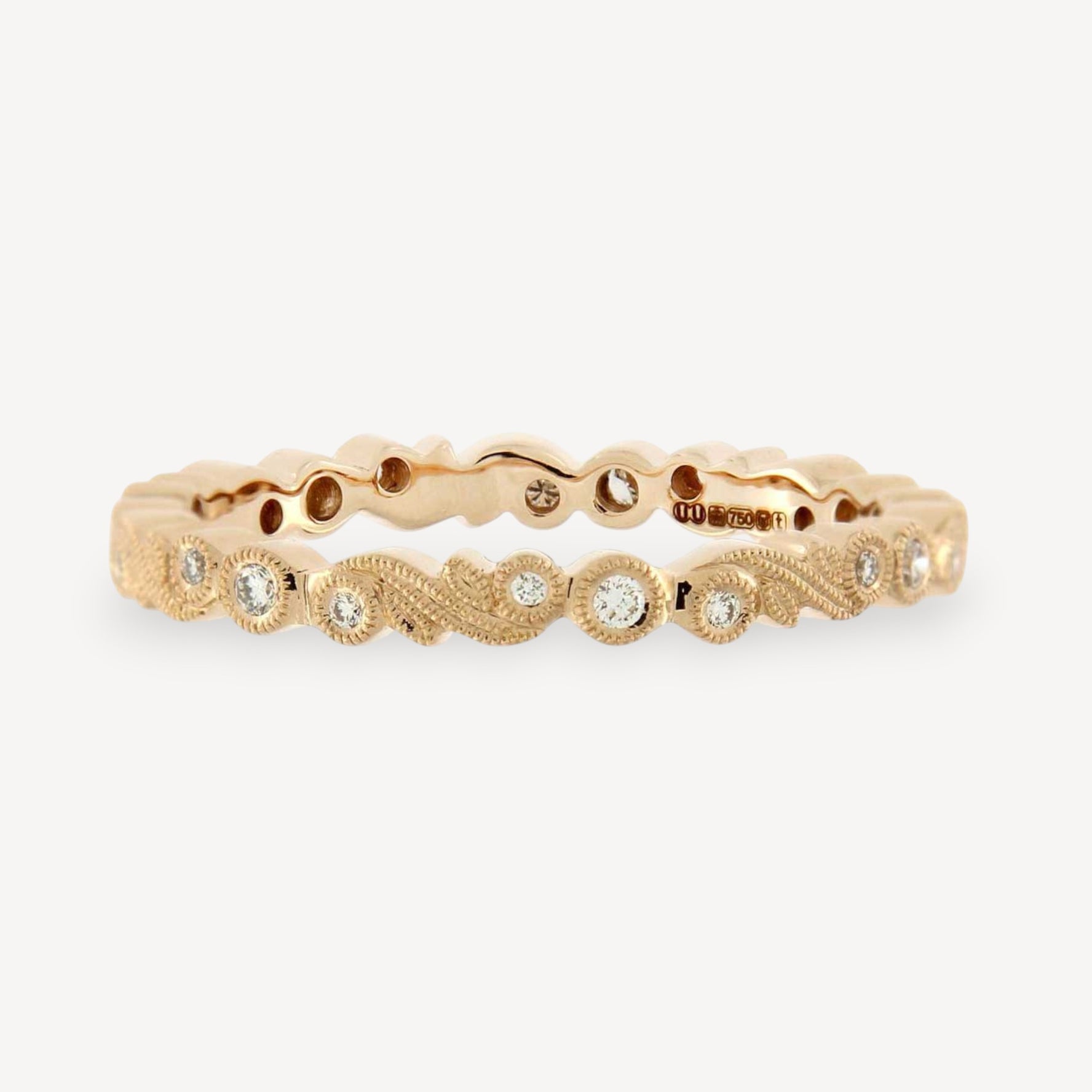 Slim Scroll Rose Gold Band with Diamonds