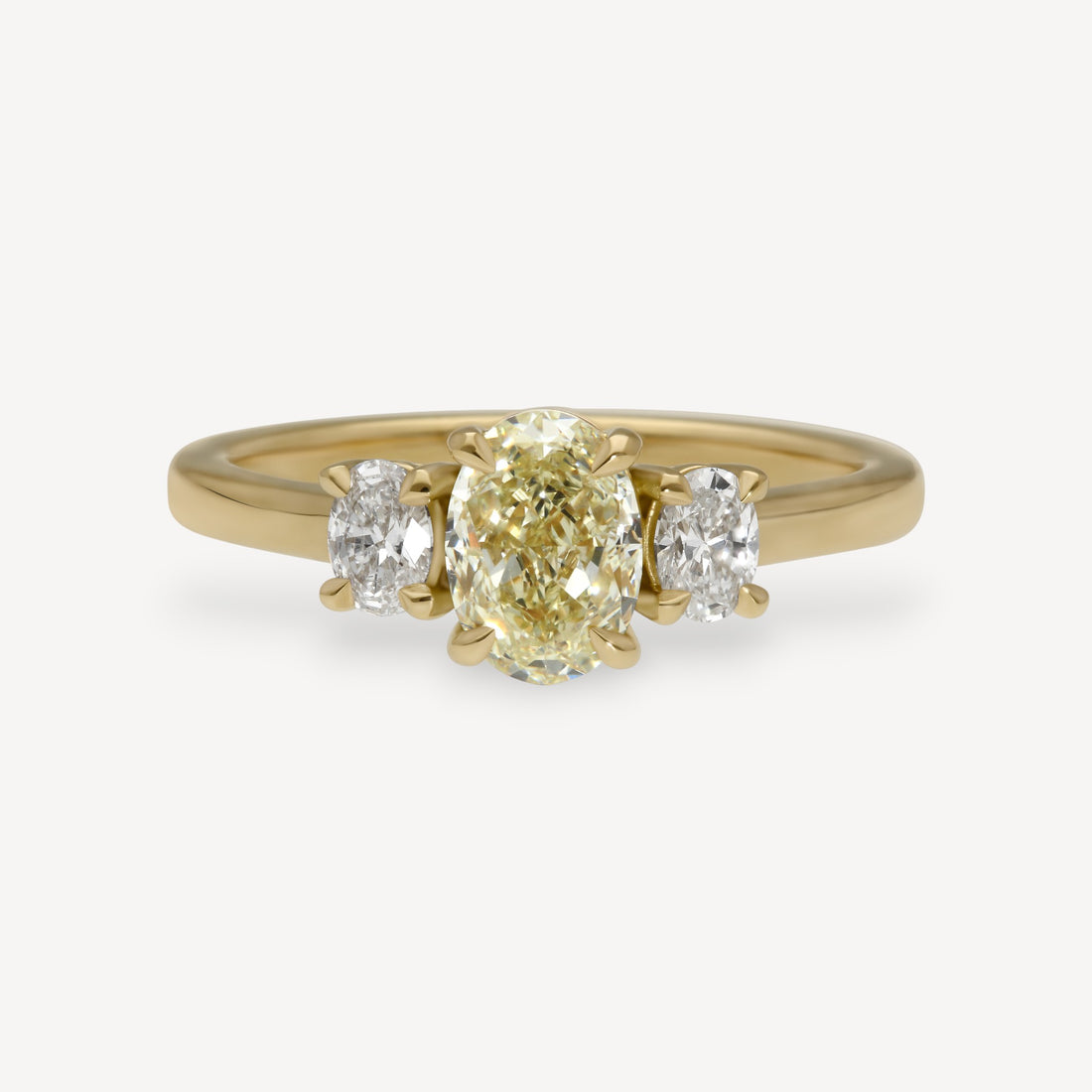OTTILIE Oval Light Yellow Diamond Yellow Gold Trilogy Engagement Ring