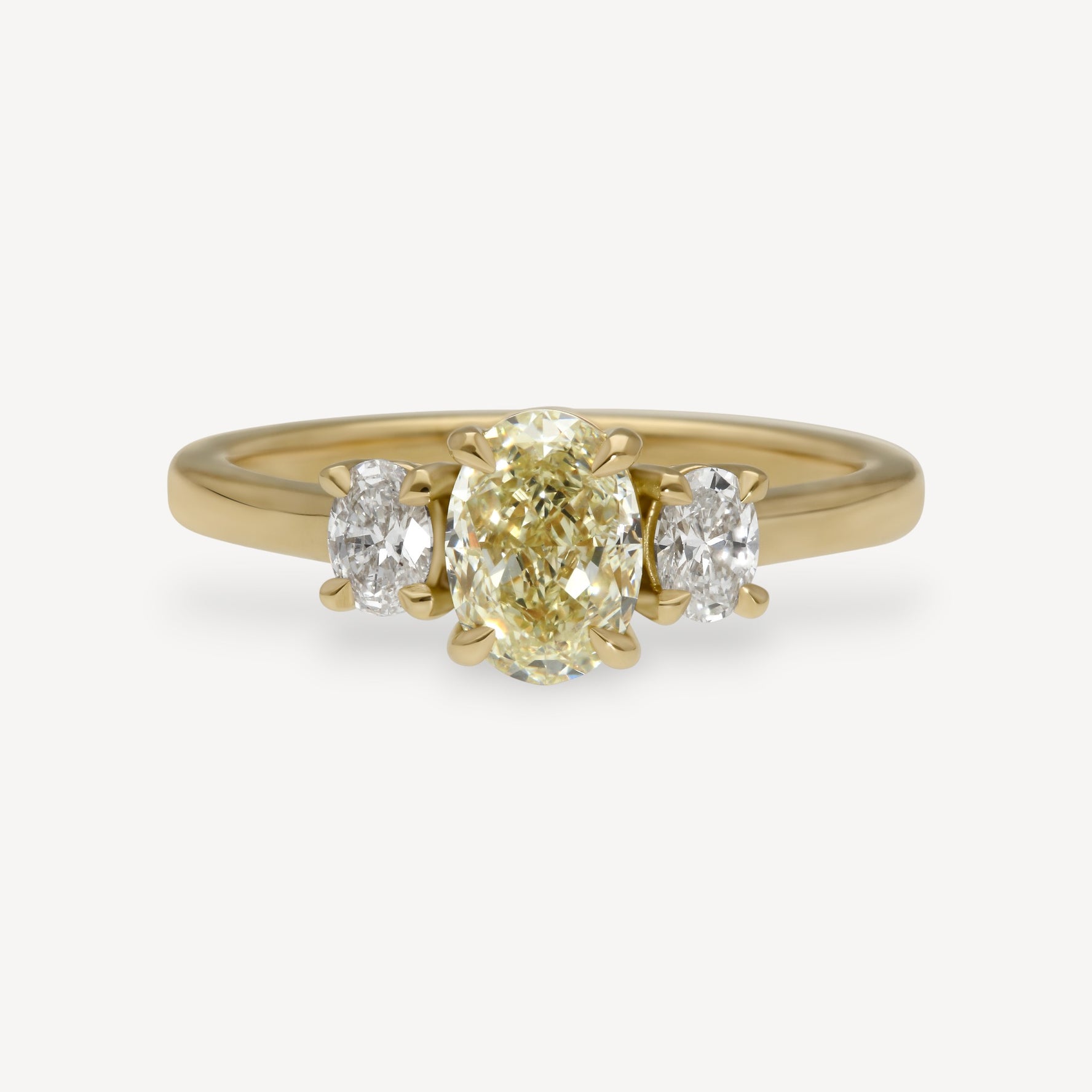 OTTILIE Oval Light Yellow Diamond Yellow Gold Trilogy Engagement Ring