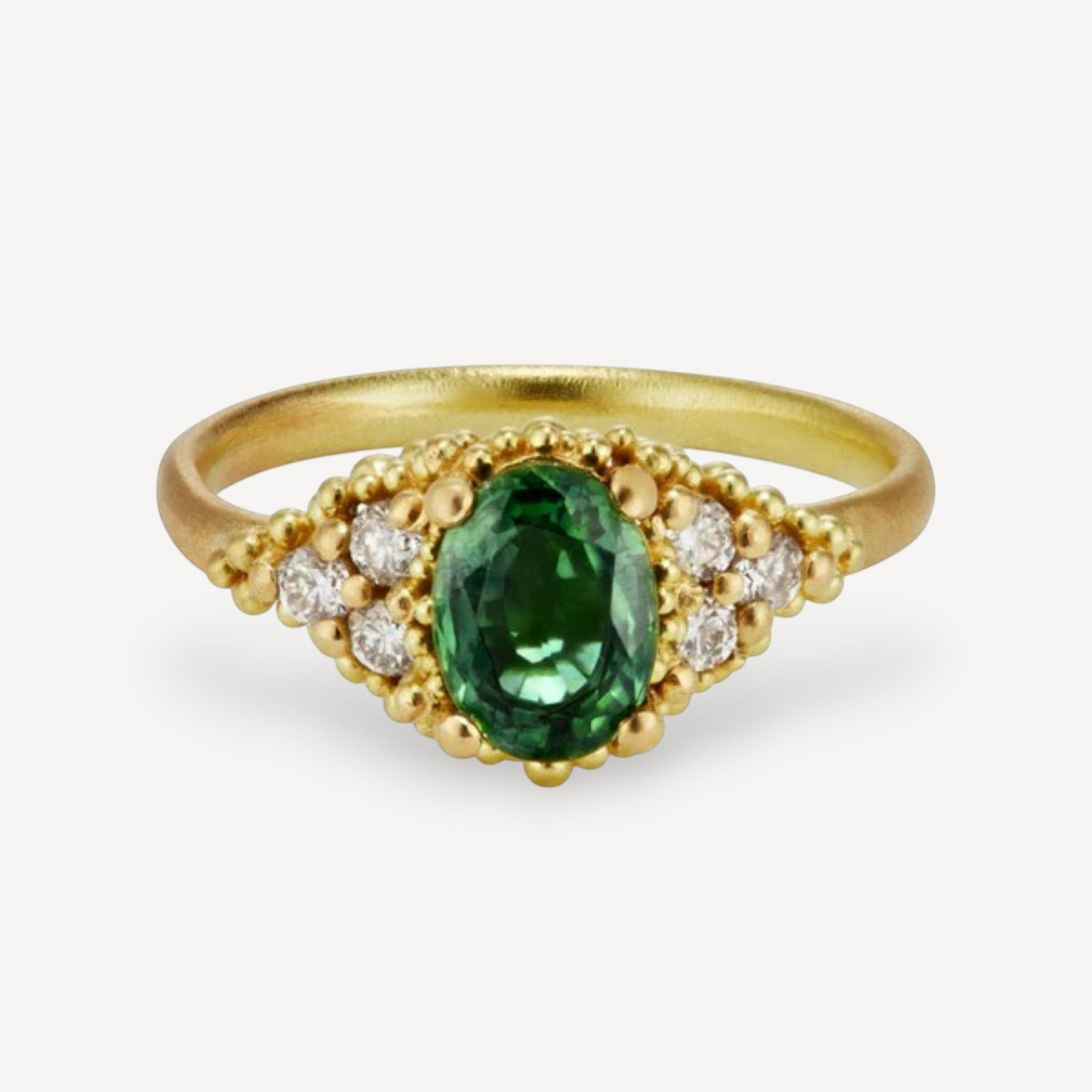 Oval Cluster Ring Green Sapphire & Diamond Accents Yellow Gold