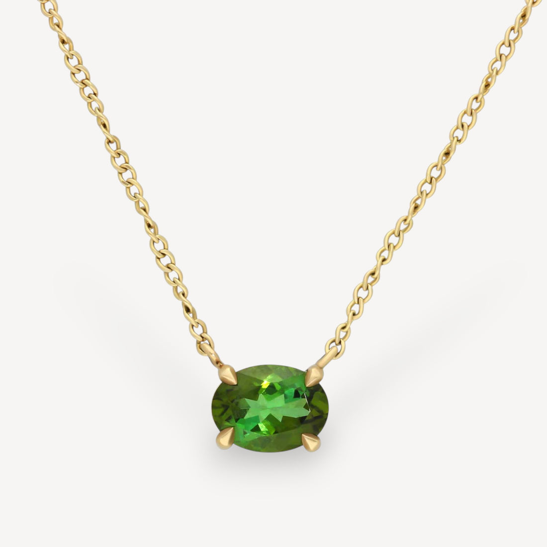 Oval Green Tourmaline Pendant Necklace Yellow Gold