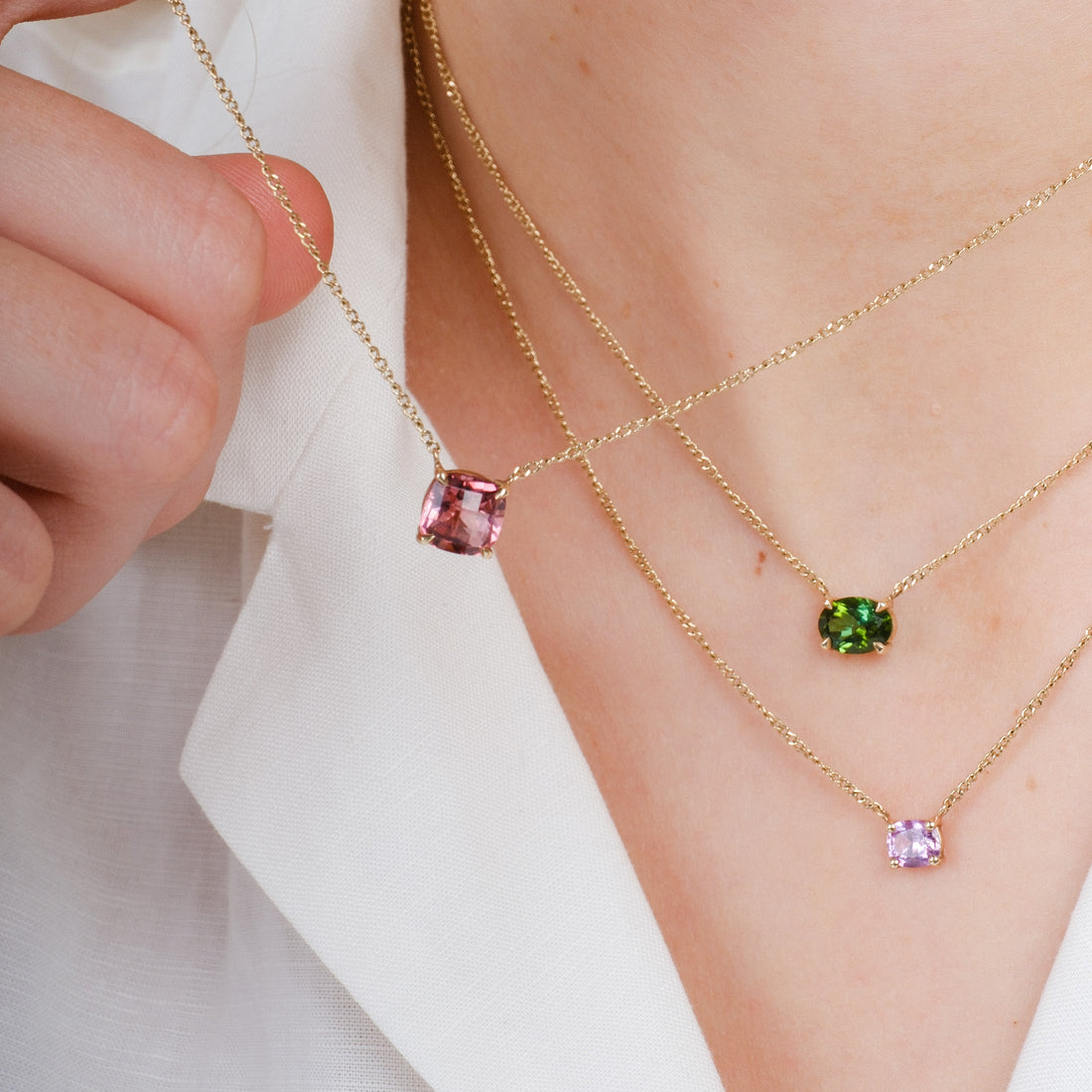 Cushion Pink Tourmaline gold Pendant Necklace