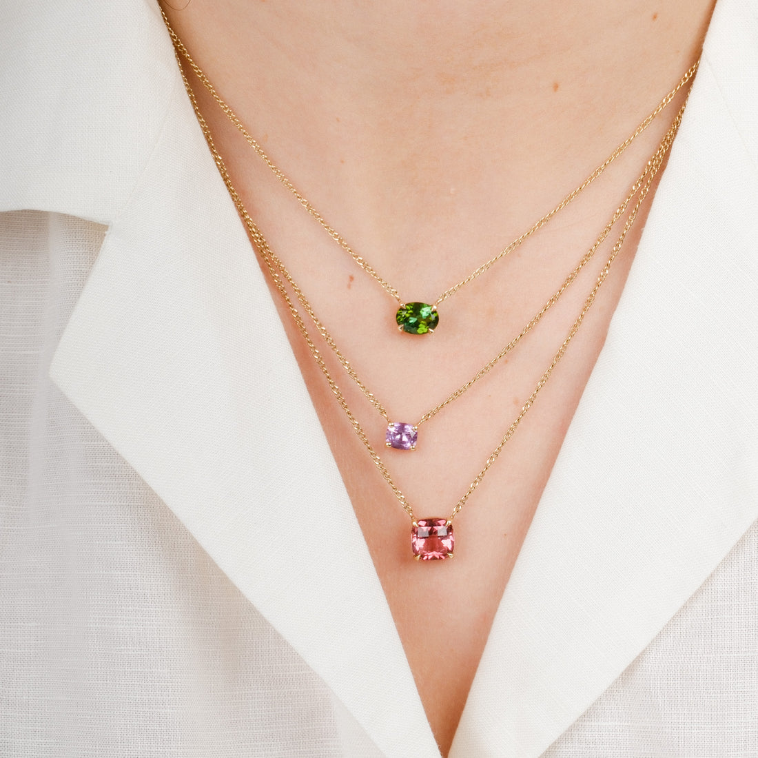 Cushion Pink Tourmaline gold Pendant Necklace