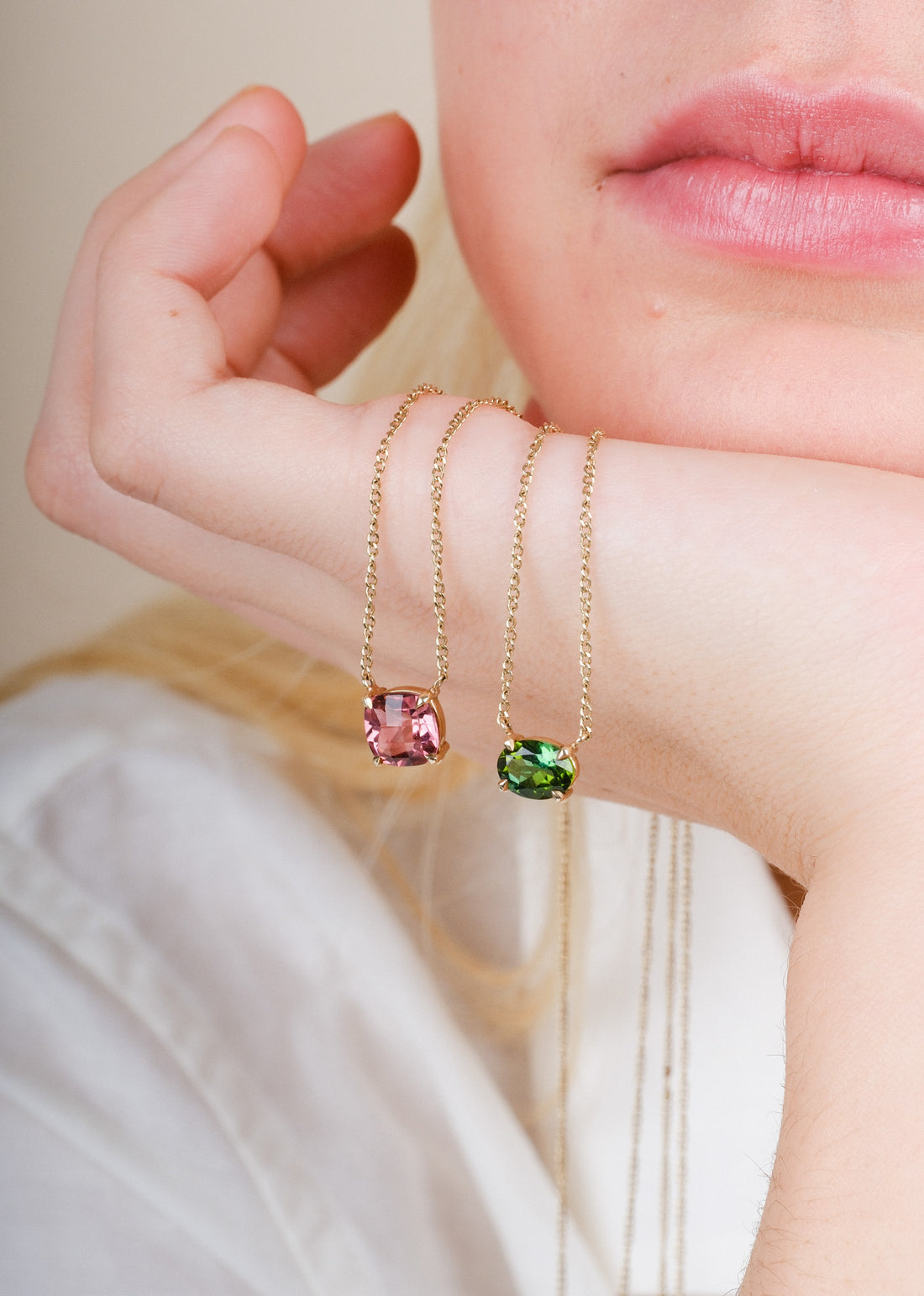 Cushion Pink Tourmaline gold Pendant Necklace