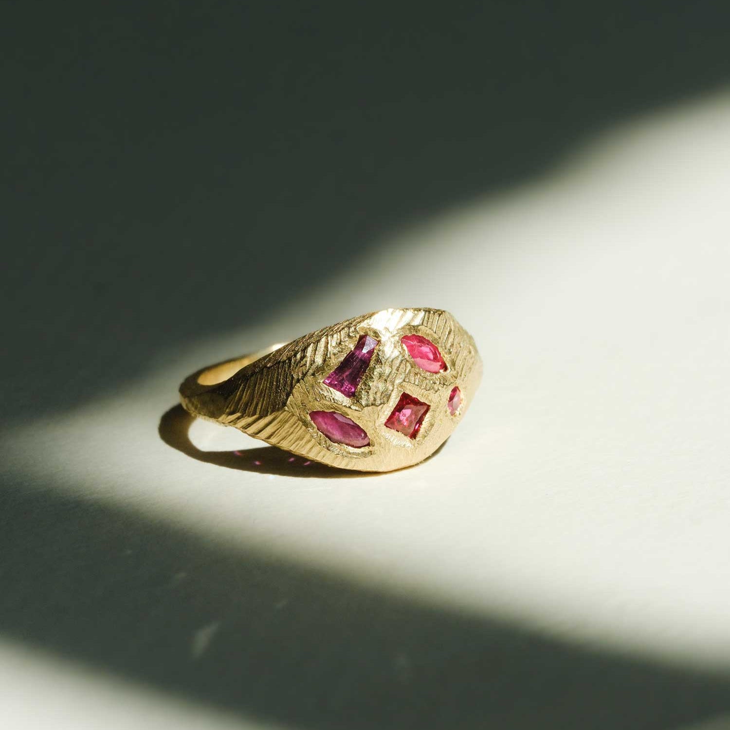 Page Sargisson at E.C.One London SIGNET Tapered Gold Ring with 5 Rubies