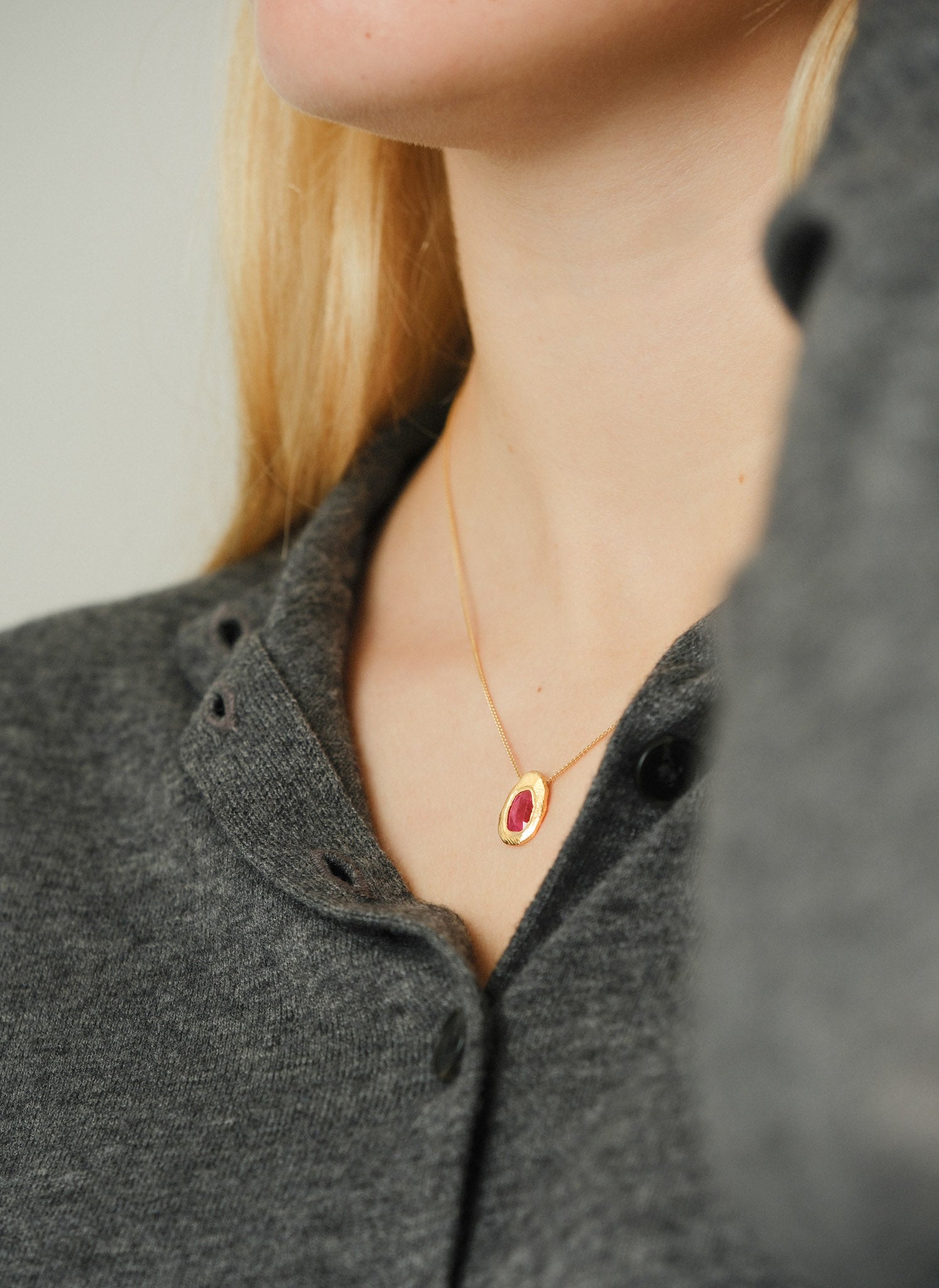 Page Sargisson at E.C.One London CARVED Pendant Necklace Gold with Rose Cut Ruby