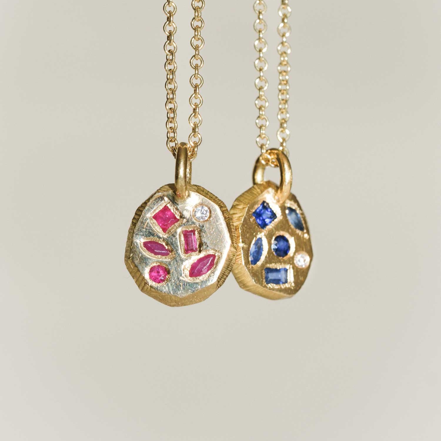 Page Sargisson at E.C.One London CARVED Pendant Necklace Gold with Rubies & Diamond