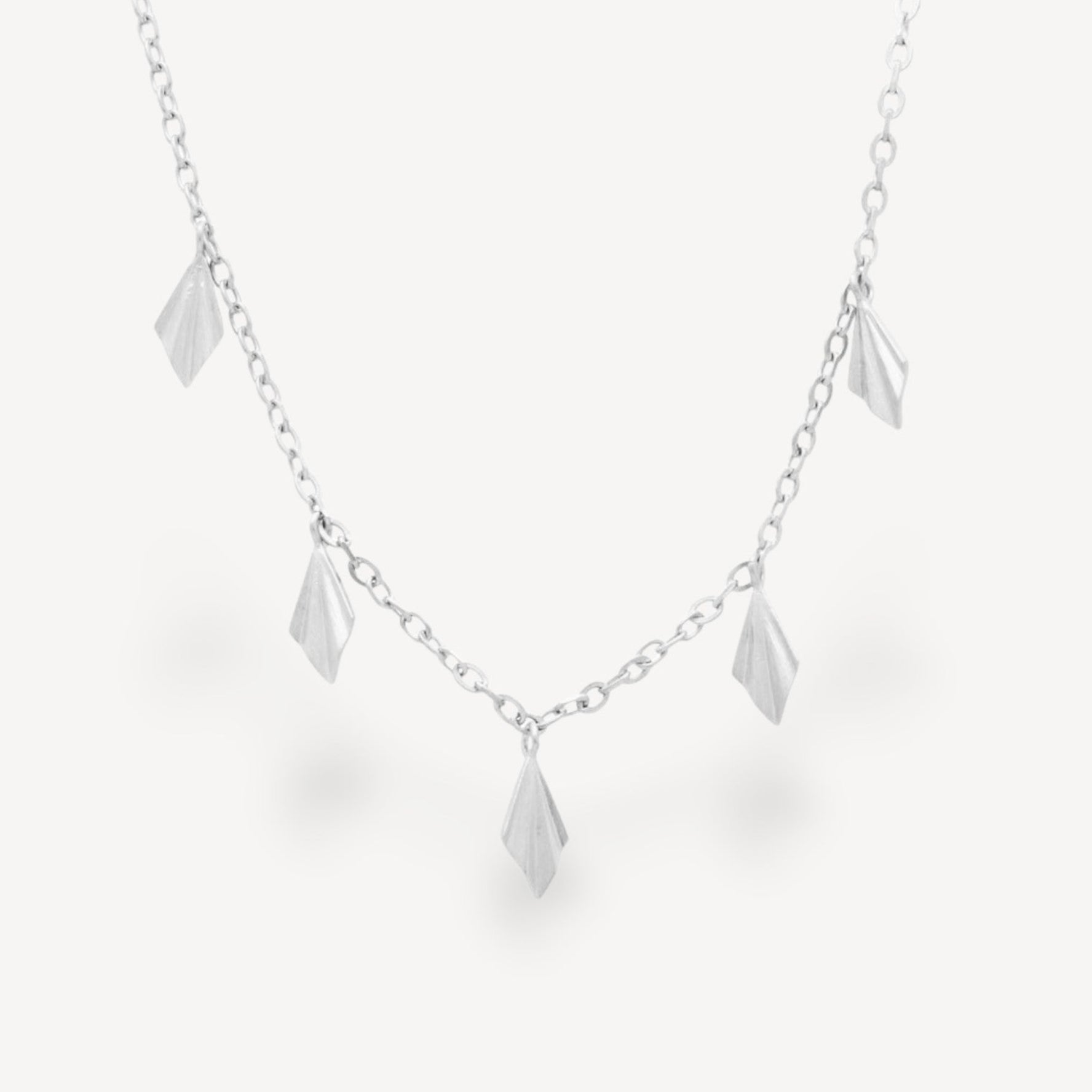 Pleated Multi Fan Necklace Silver