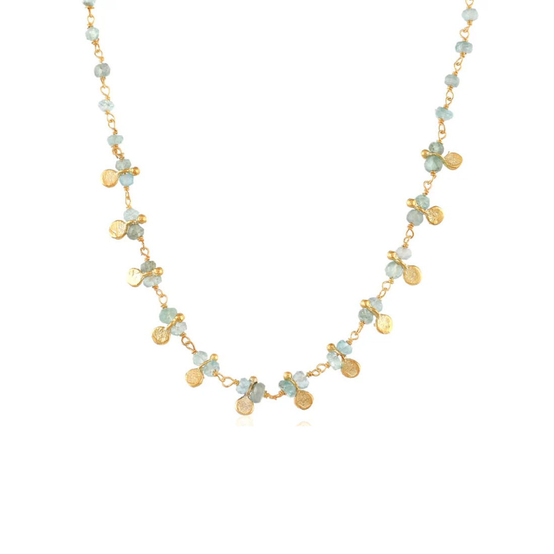 Apatite and Mini Disc Necklace by Pomegranate at ethical jeweller E.C.One London