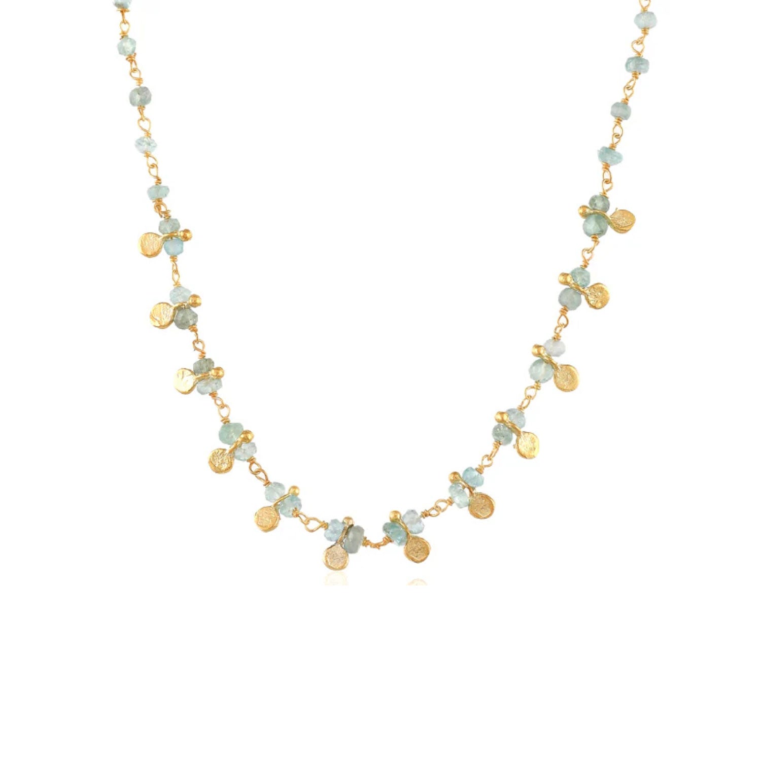 Apatite and Mini Disc Necklace by Pomegranate at ethical jeweller E.C.One London