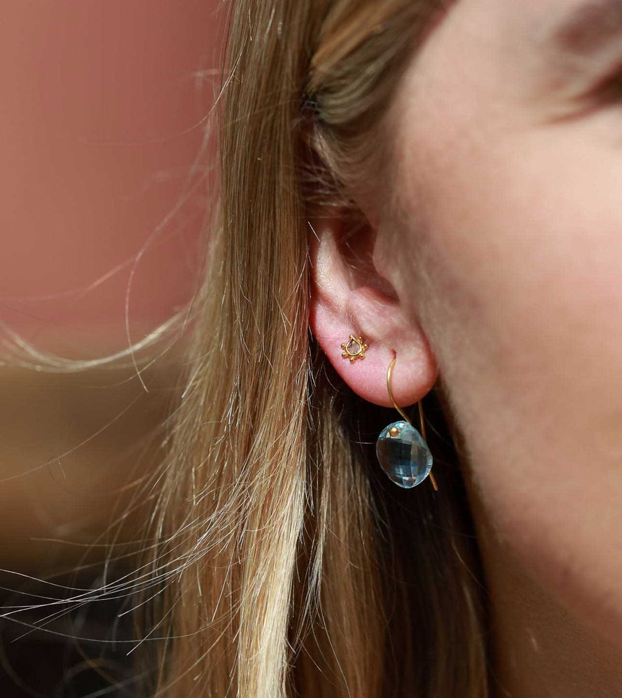 Pomegranate ELISA Facetted Blue Topaz Hook Earrings at EC One London