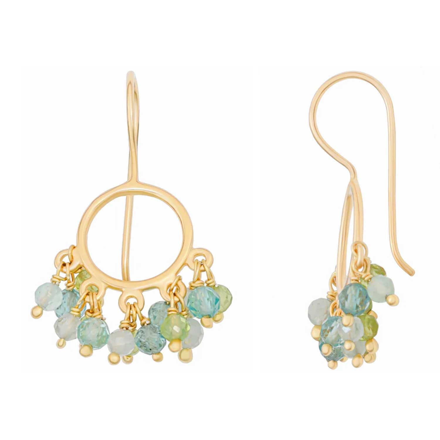 Pomegranate at E.C.One London CORA Circle Drop Earrings Aquamarine, Peridot and Apatite