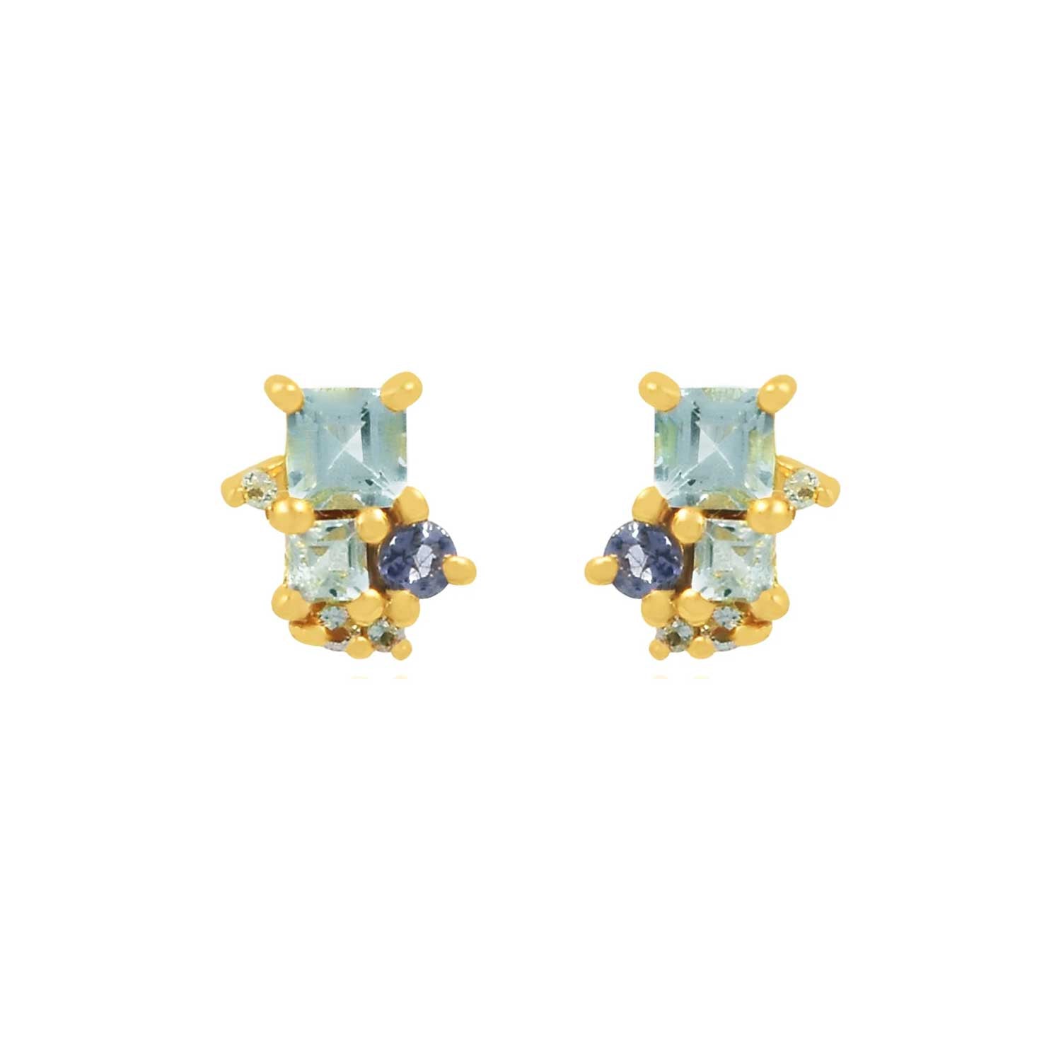 Pomegranate FLORENCE Blue Topaz & Iolite Studs at ethical jewellers E.C. One London