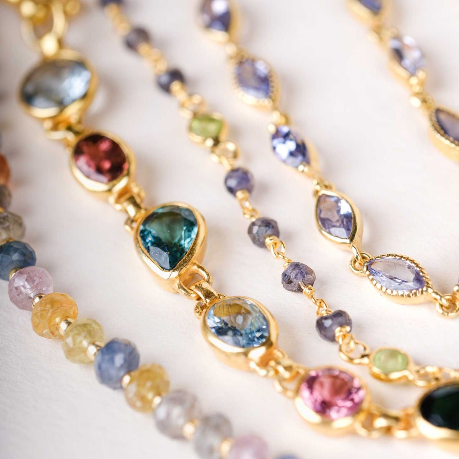 Pomegranate Prismatic Tourmaline & Blue Topaz Bracelet at EC One London