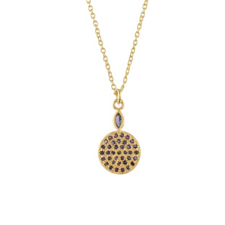 Pomegranate Iolite Disc Pendant Necklace at EC One London