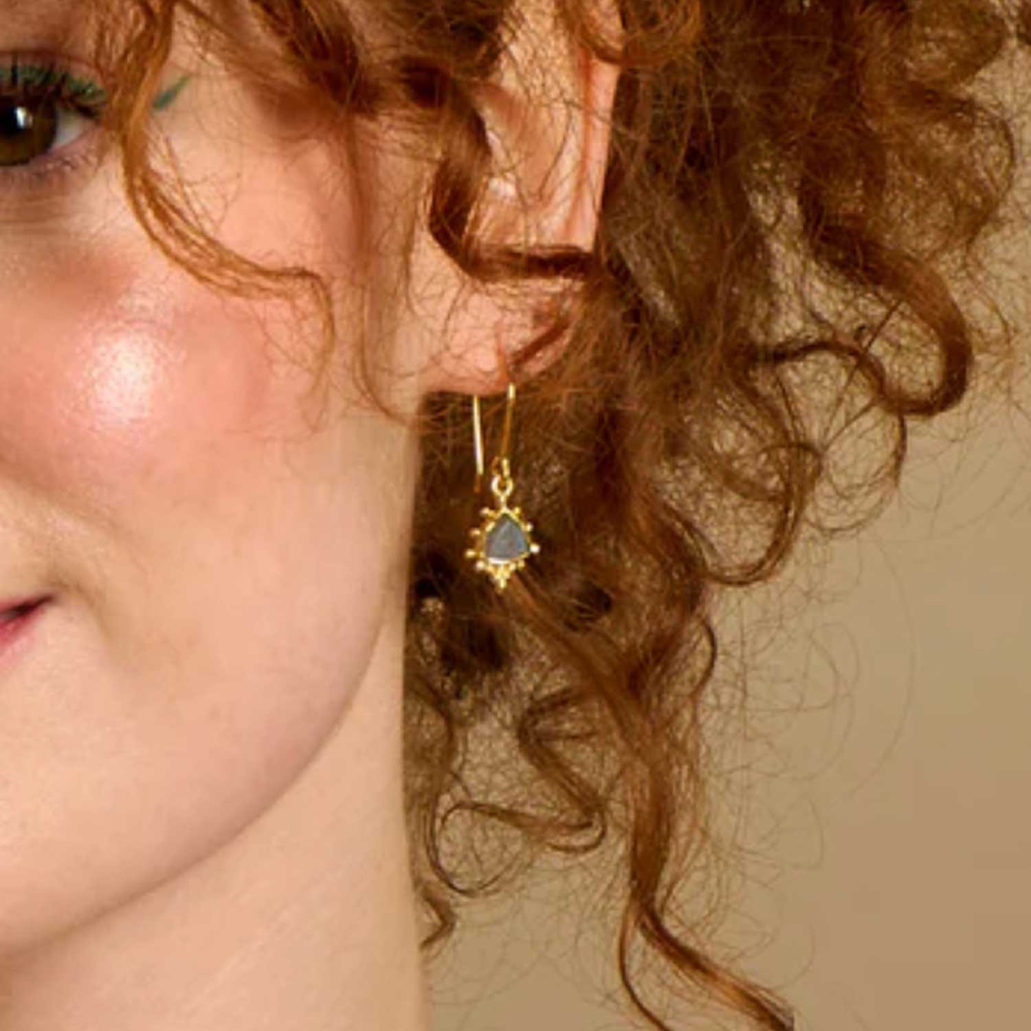 Oressa Labradorite drop earrings by Pomegranate at ethical Jeweller E.C.One London