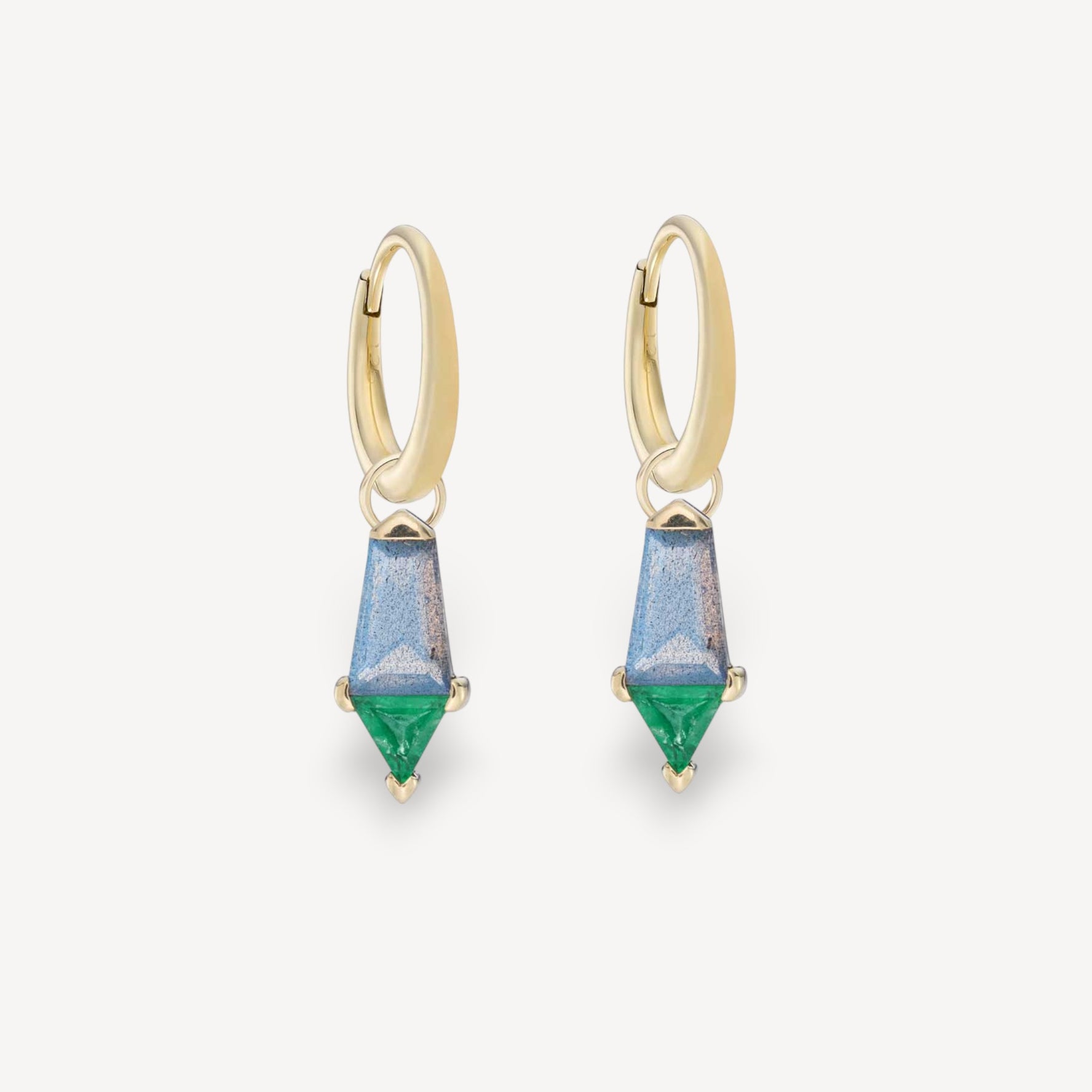 PRISM Labradorite and Emerald Gold Hoop Earrings