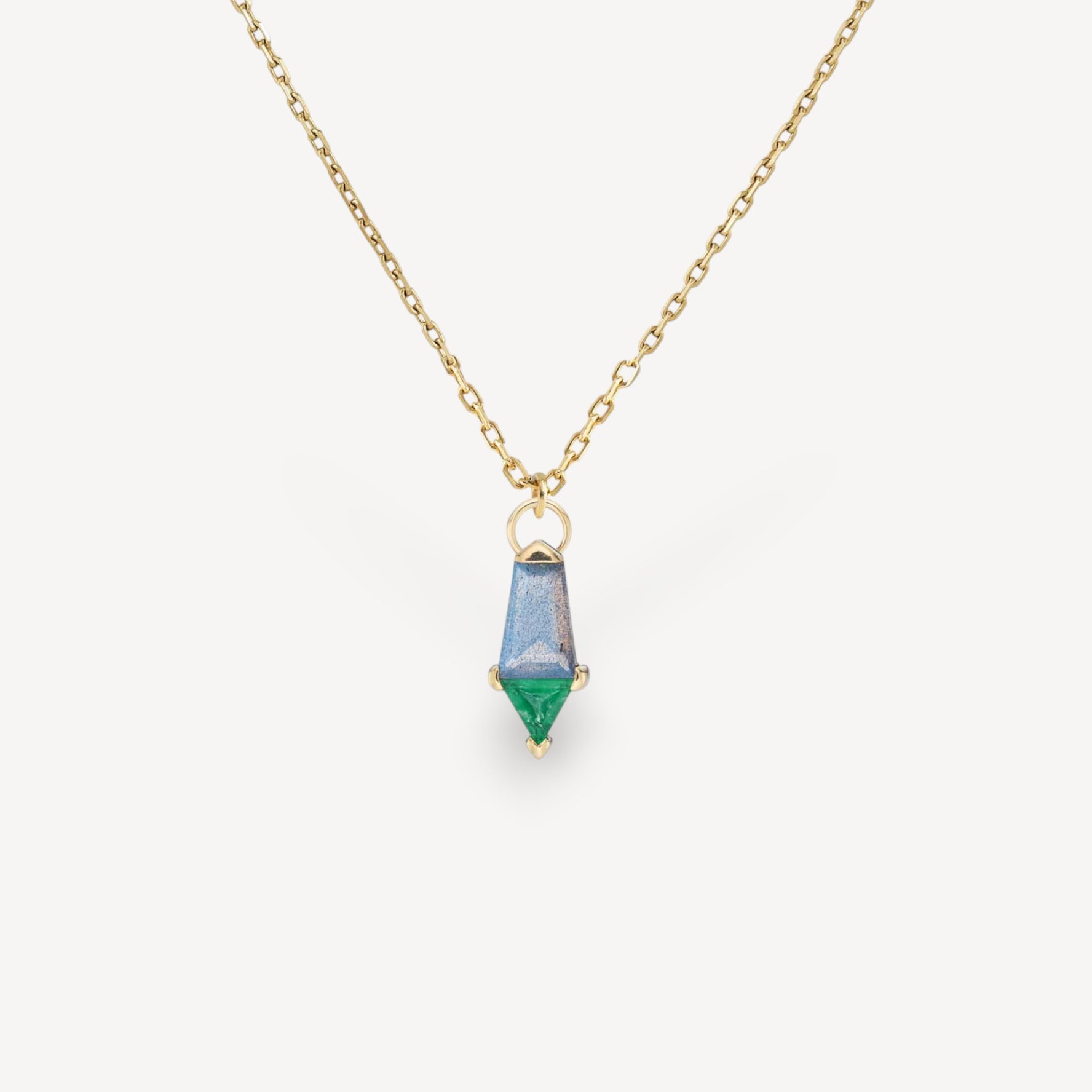 PRISM Labradorite and Emerald Gold Pendant Necklace
