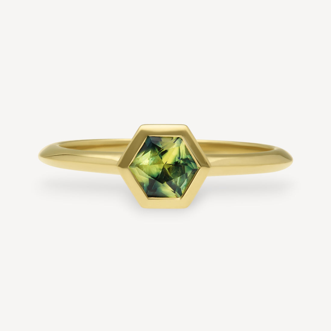 PRISM Ring with Geo Cut Montana Sapphire Yellow Gold