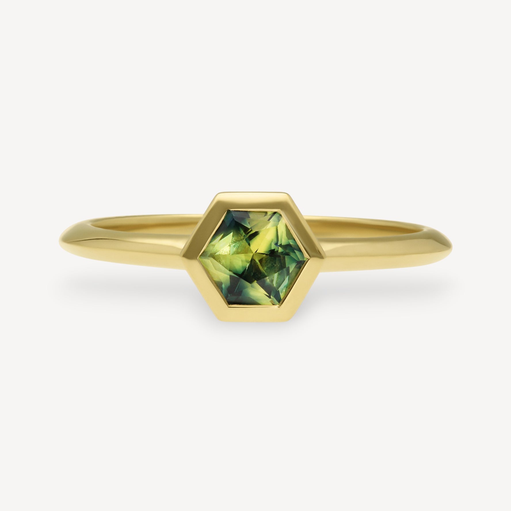 PRISM Ring with Geo Cut Montana Sapphire Yellow Gold