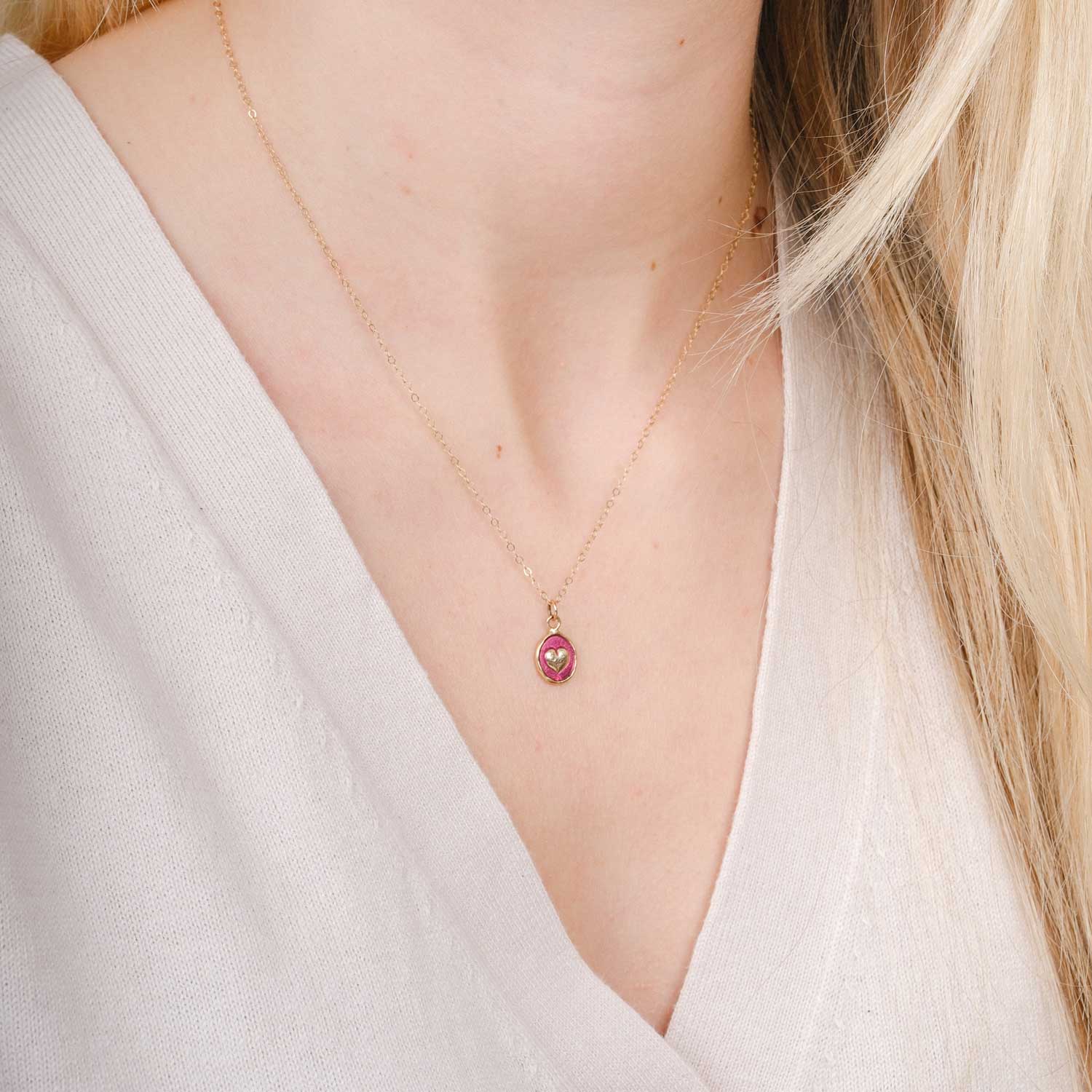 LOVING Talisman 14ct Yellow Gold Necklace with Red Ceramic Detail by Pyrrha at ethical jeweller E.C.One London