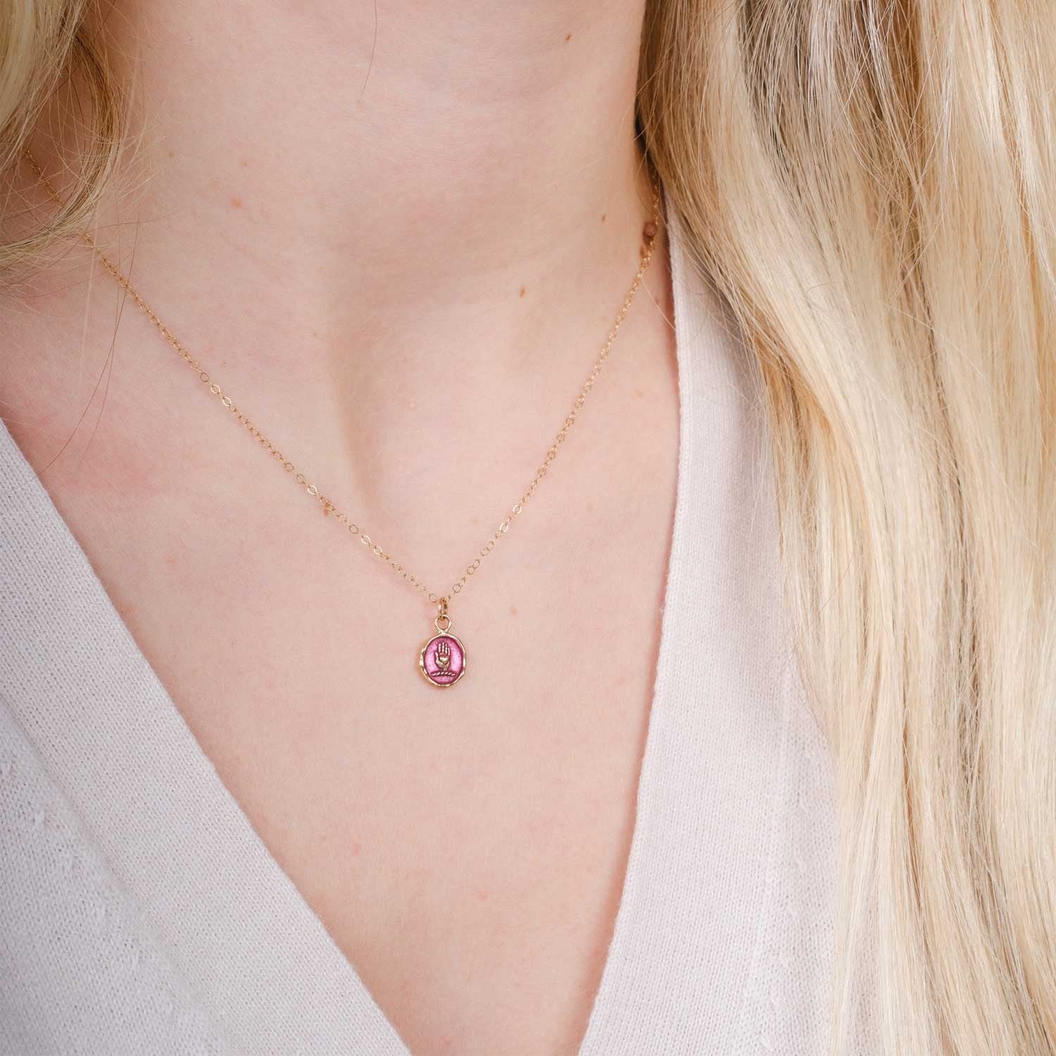 SINCERE Talisman 14ct Yellow Gold Necklace with Red Ceramic Detail by Pyrrha at E.C.One London