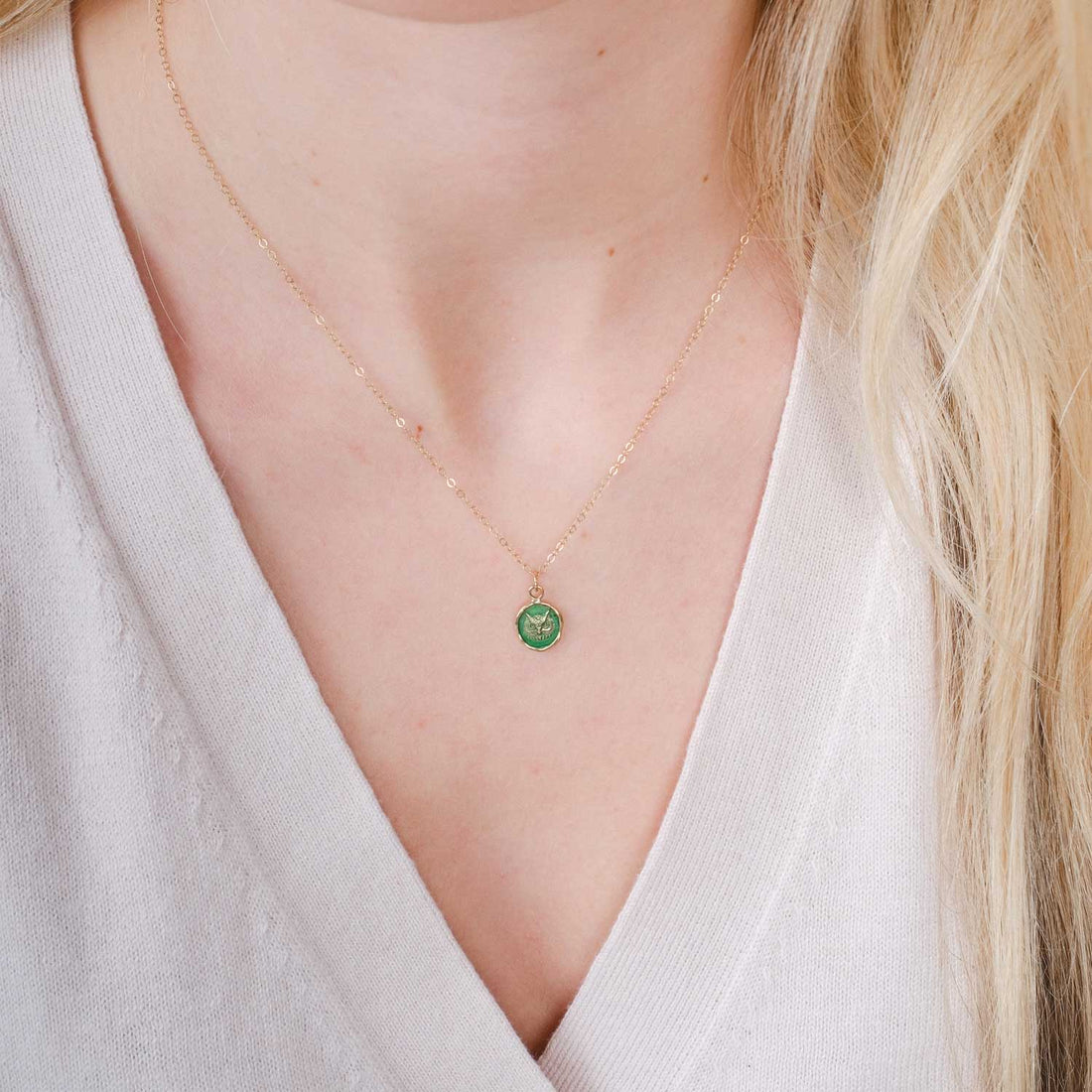 WITTY Talisman 14ct Yellow Gold Necklace with Green Ceramic Detail by Pyrrha at ethical jeweller E.C.One London
