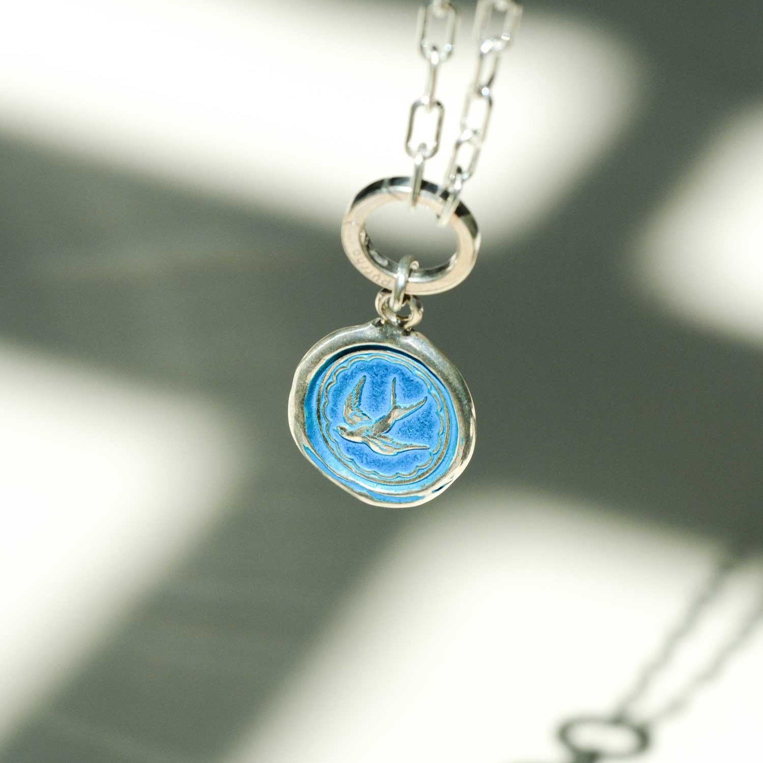 Pyrrha at ethical jeweller E.C.One  Free Spirited Talisman Silver Necklace with Blue Ceramic Detail