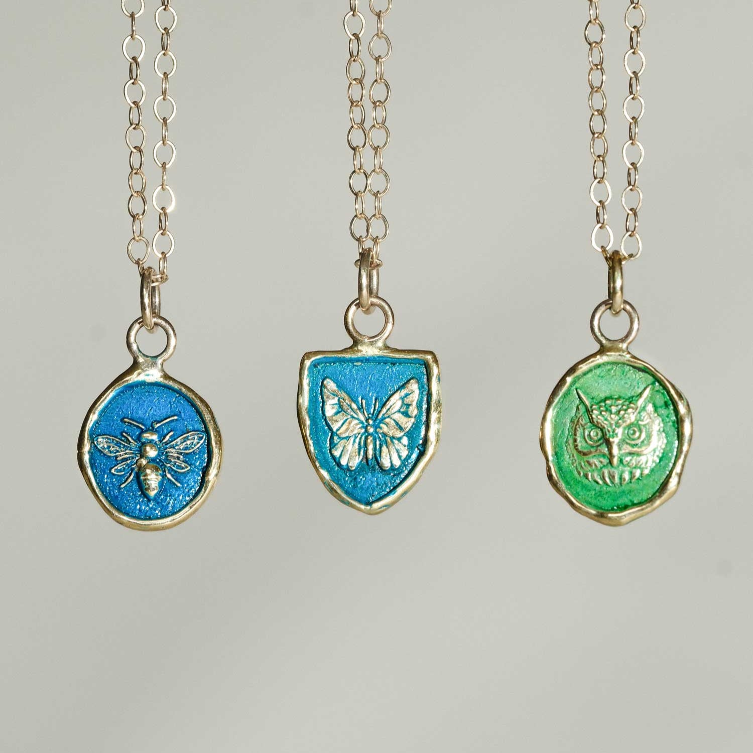 Pyrrha at E.C.One London EVER CHANGING Talisman 14ct Yellow Gold Necklace with Blue Ceramic Detail