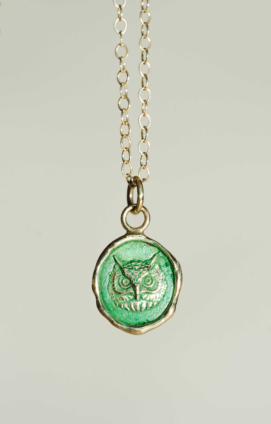 WITTY Talisman 14ct Yellow Gold Necklace with Green Ceramic Detail