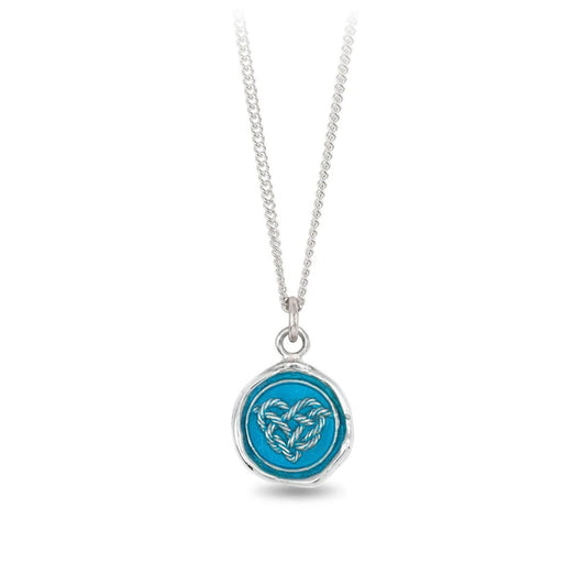 Pyrrha at E.C.One London LOVE KNOT Talisman Silver Necklace with Blue Ceramic Detail
