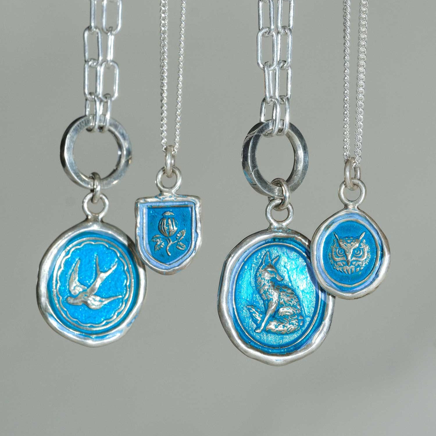 Pyrrha at ethical jeweller E.C.One  Talisman Silver Necklaces with Blue Ceramic Detail