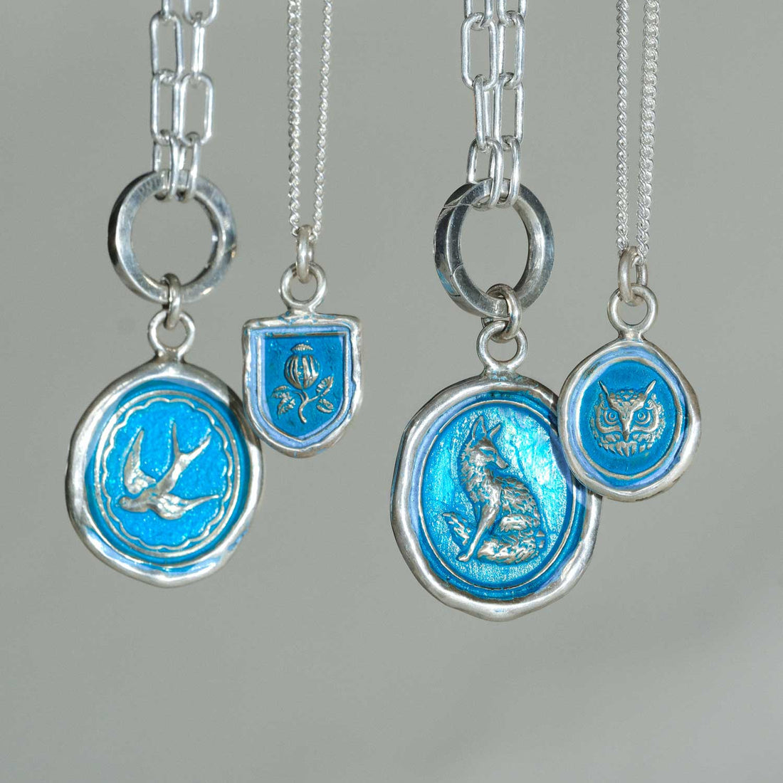 Pyrrha at ethical jeweller E.C.One  Talisman Silver Necklaces with Blue Ceramic Detail