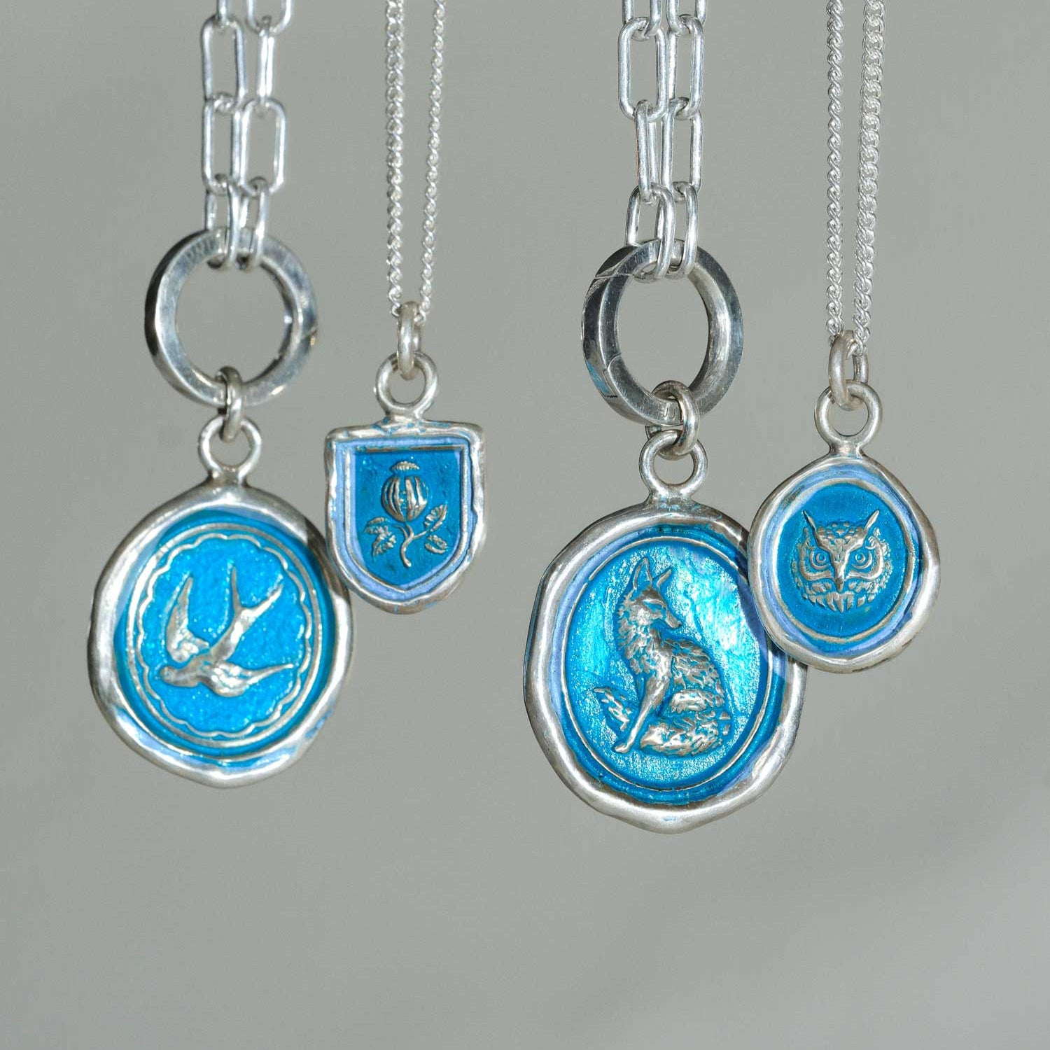 Pyrrha at ethical jeweller E.C.One  Talisman Silver Necklaces with Blue Ceramic Detail