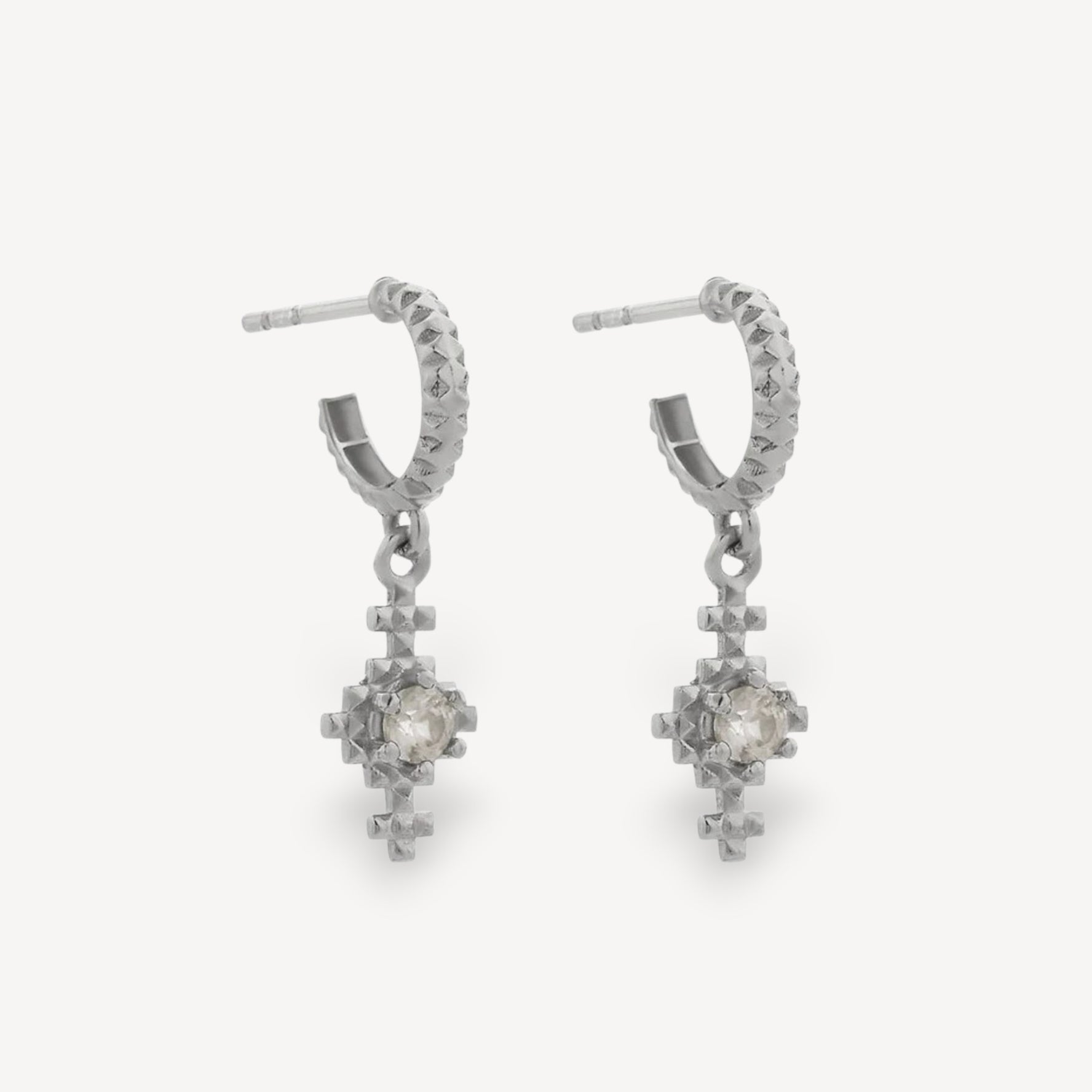 REYA Hoop Earrings Silver with White Topaz