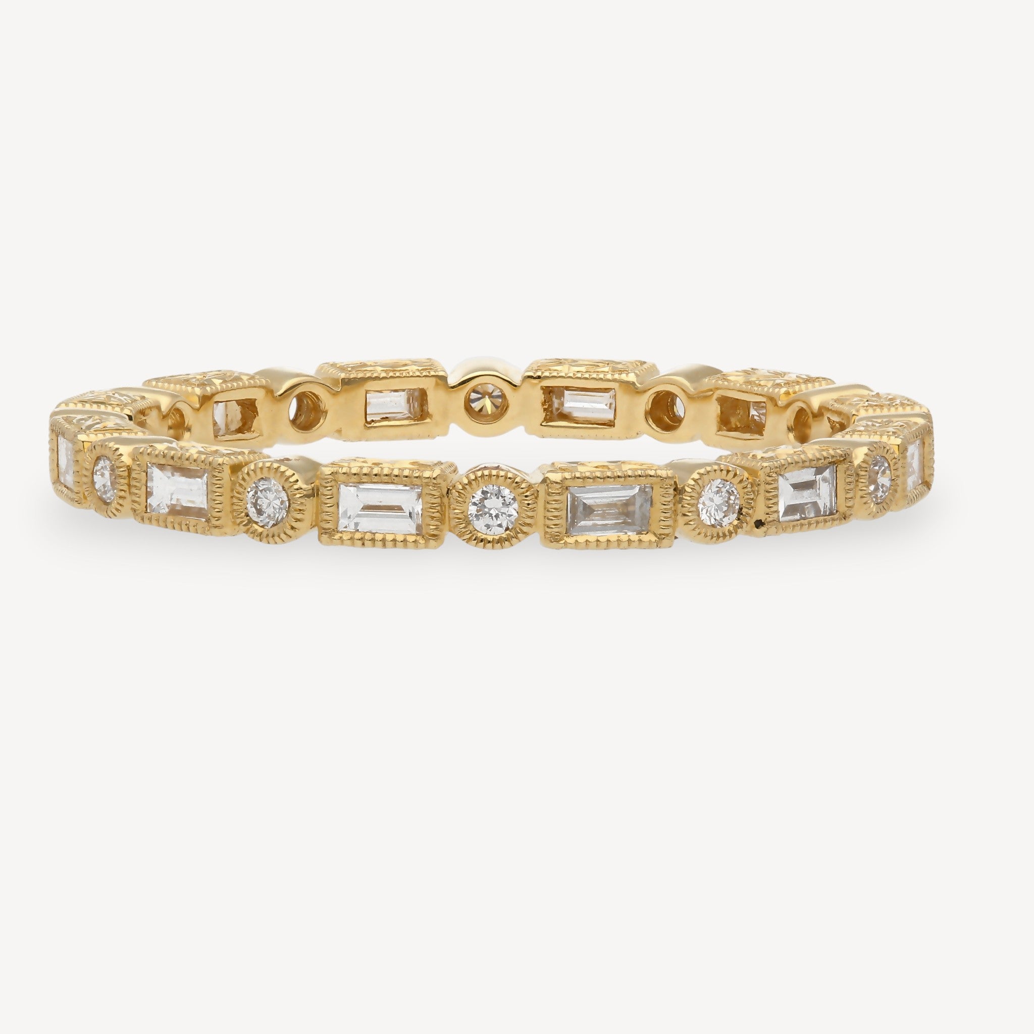 Baguette and Round Diamond Eternity Wedding Gold Ring