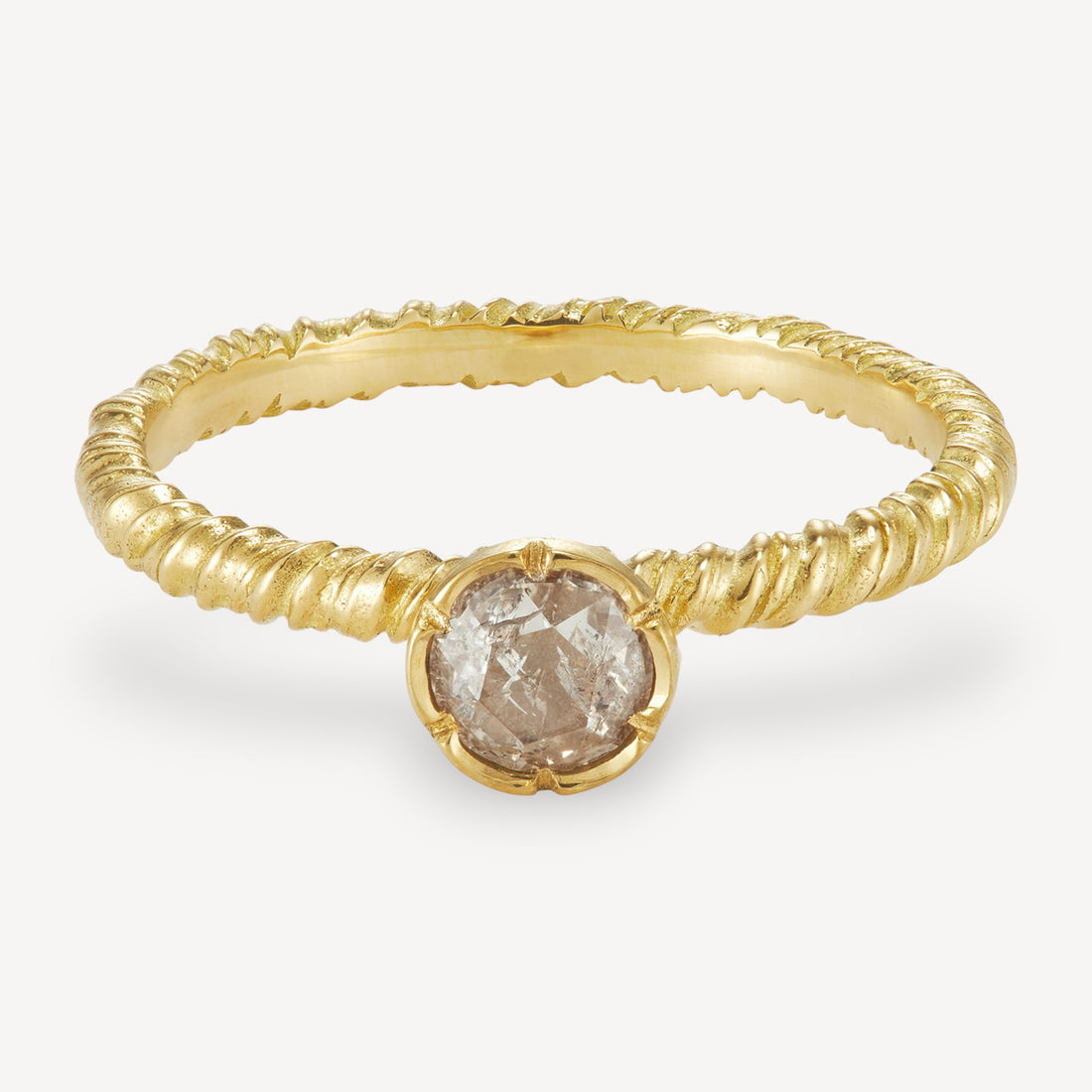 Rose Cut Salt & Pepper Diamond Solitaire Ring