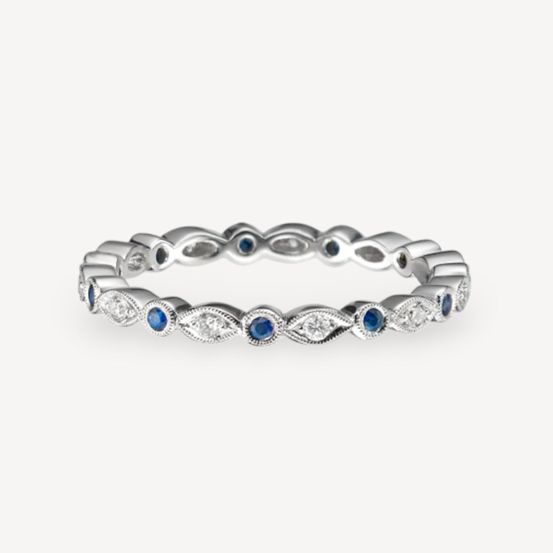 Round & Marquise Sapphire Diamond Platinum Eternity Ring
