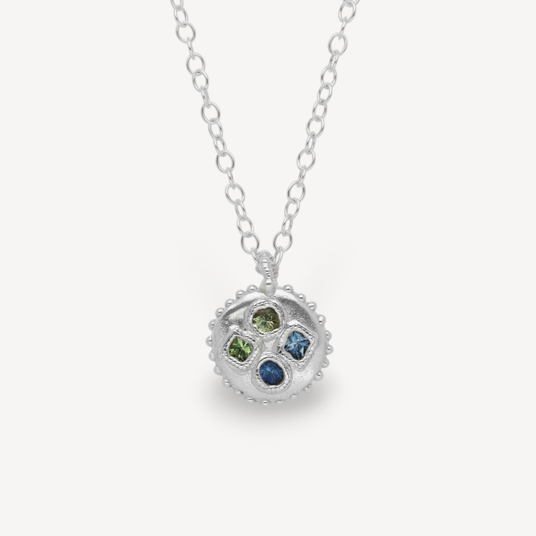 BLOOM Pendant with Blue and Green Sapphires Silver