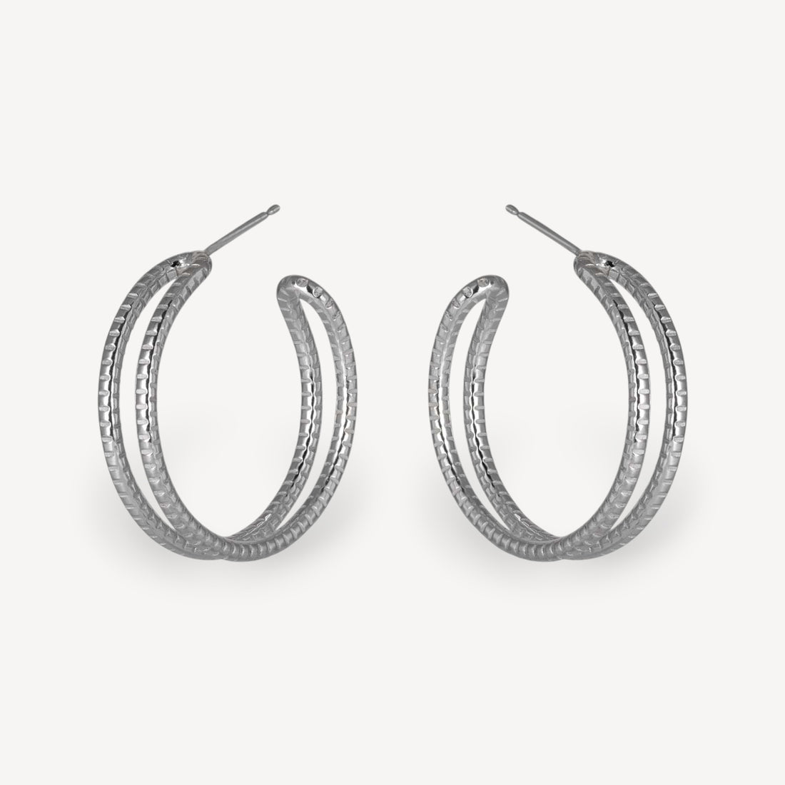 Serpentine Large Textured Parallel Hoop Earrings Silver