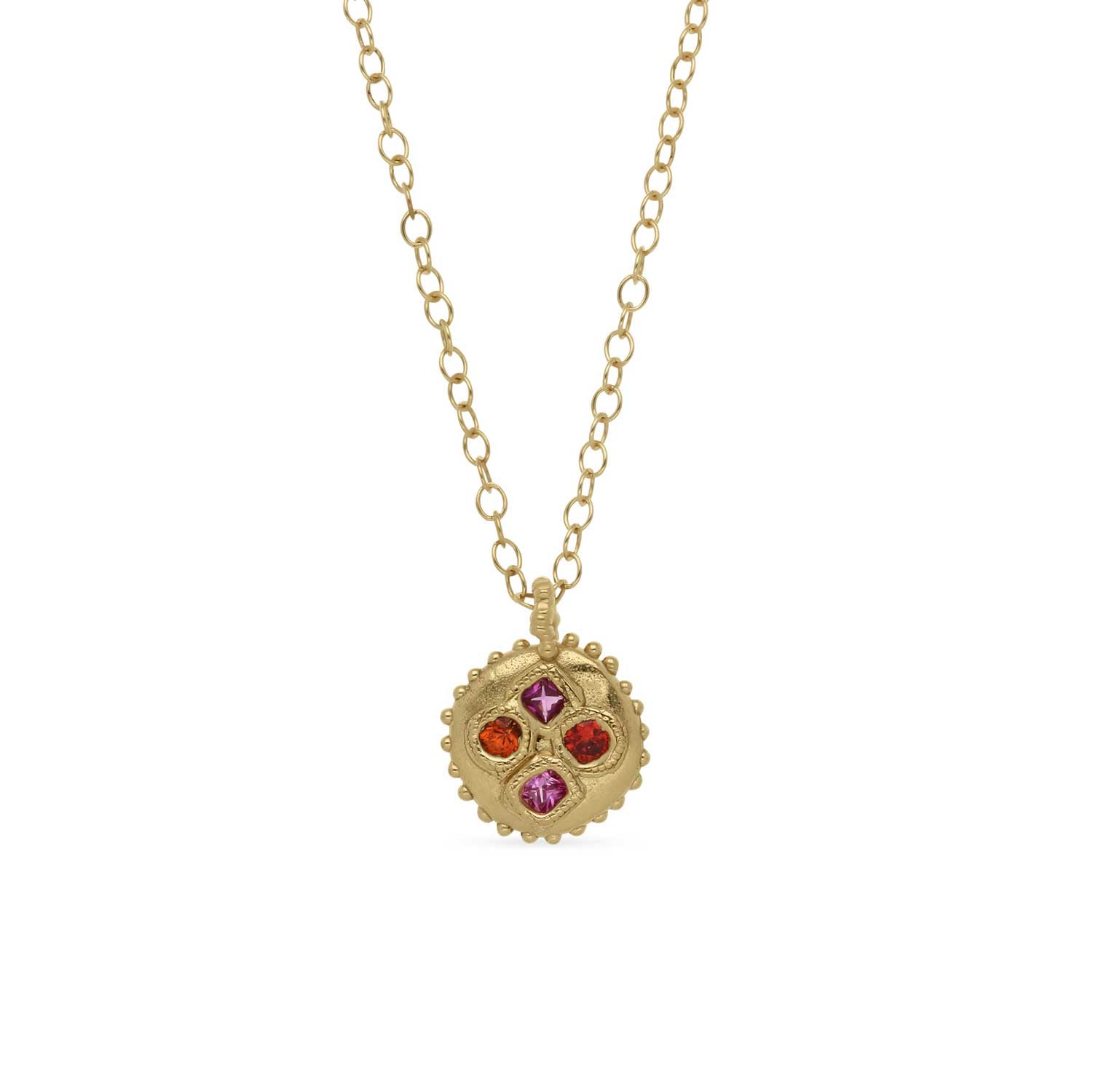 BLOOM Pendant with Pink and Orange Sapphires By Sharlala at ethical jeweller E.C.One London