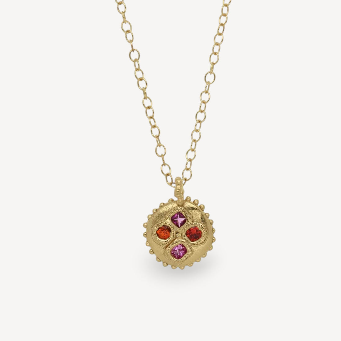 BLOOM Pendant with Pink and Orange Sapphires By Sharlala at ethical jeweller E.C.One London