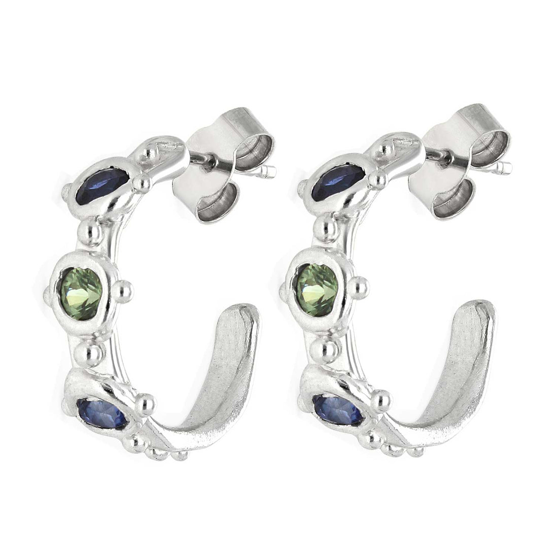 Gemstone Hoops with Blue and Green Sapphires Silver by By Sharlala at ethical jeweller E.C.One London