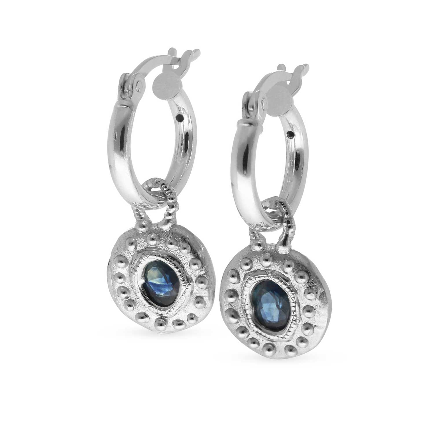 SUN RA Drop Earrings with Blue Sapphires Silver By Sharlala at ethical jeweller E.C.One London
