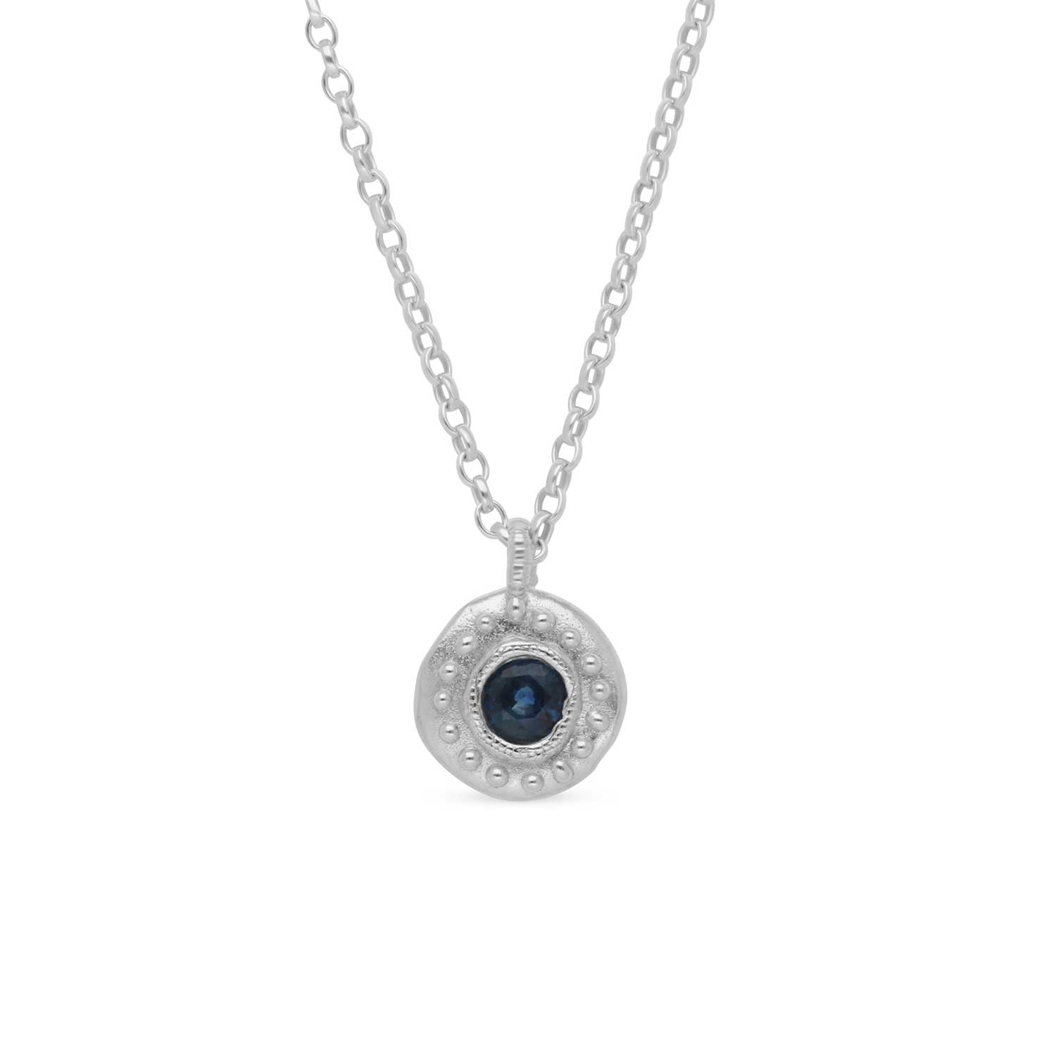 SUN RA Small Pendant with Blue Sapphire Silver By Sharlala at ethical jeweller E.C.One London