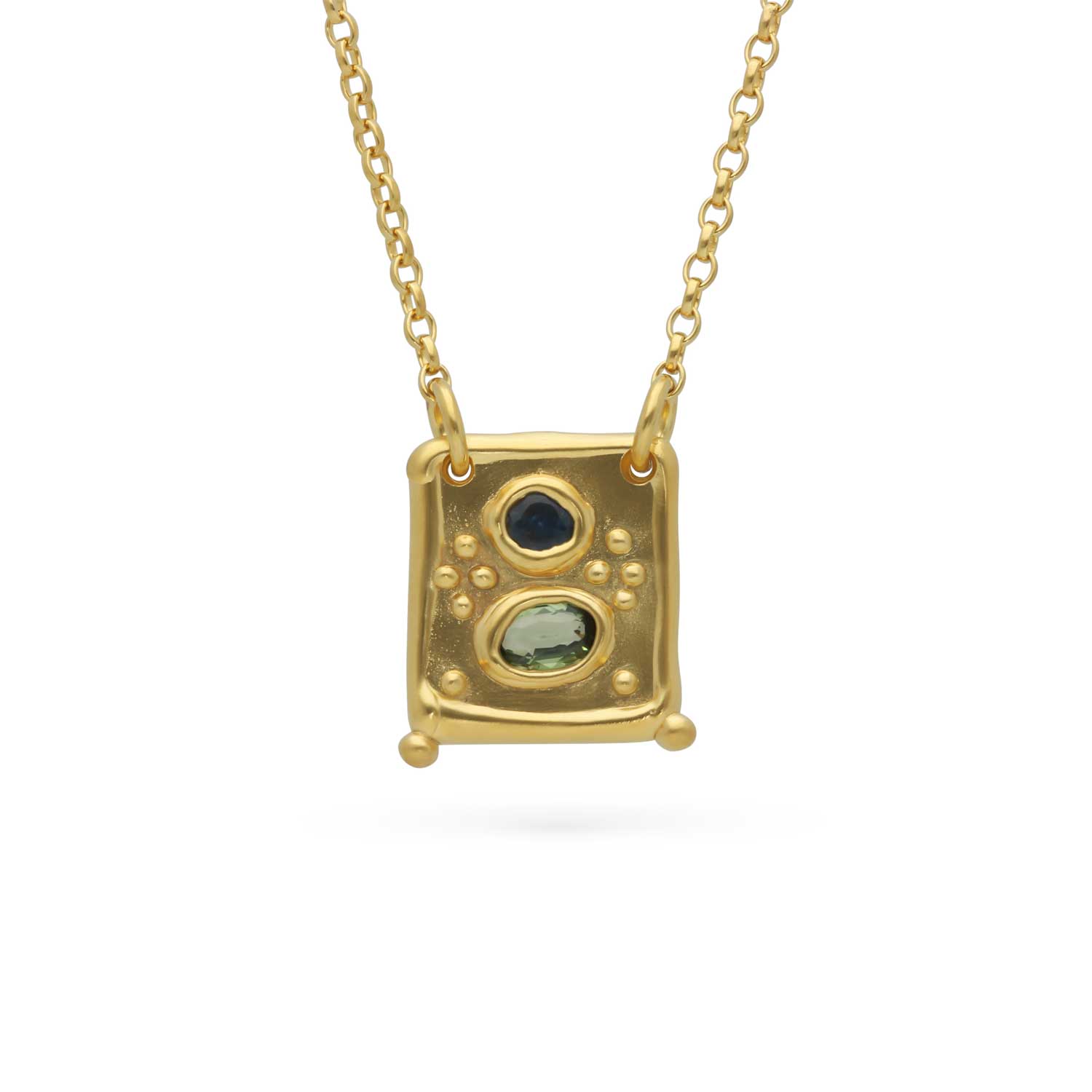Sharlala at ethical jeweller E.C.One London TABLET Small Pendant with Two Green Sapphires