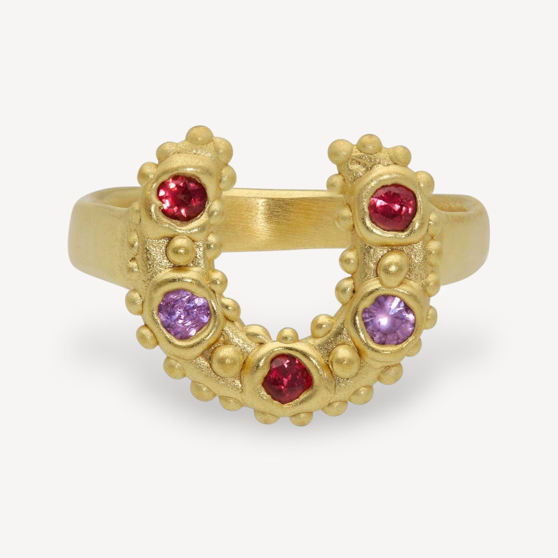 HORSESHOE Slimline ring with 5 Mixed Sapphires