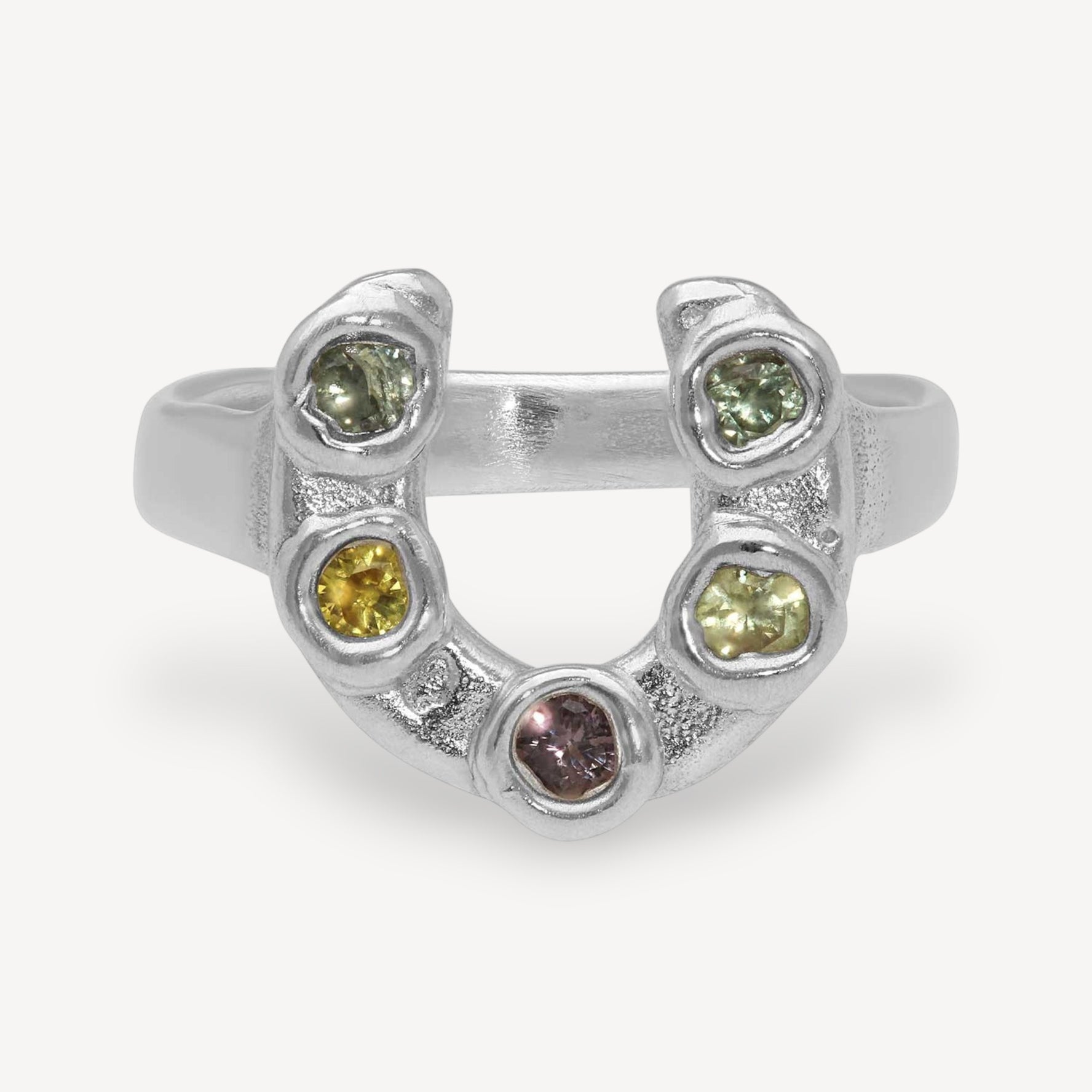HORSESHOE Slimline ring with 5 Mixed Sapphires Silver